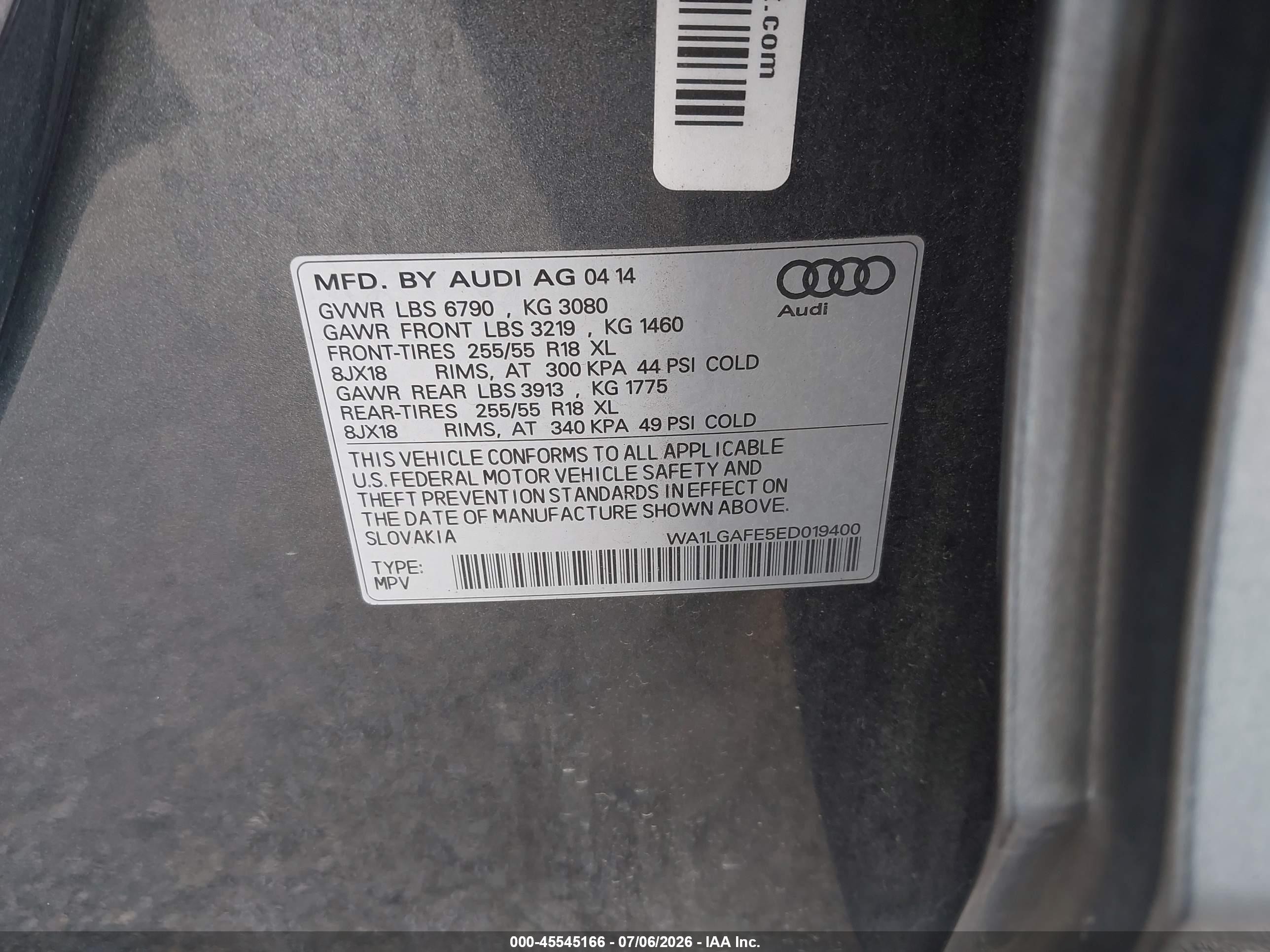 2014 Audi Q7 3.0t Premium Gray vin: WA1LGAFE5ED019400