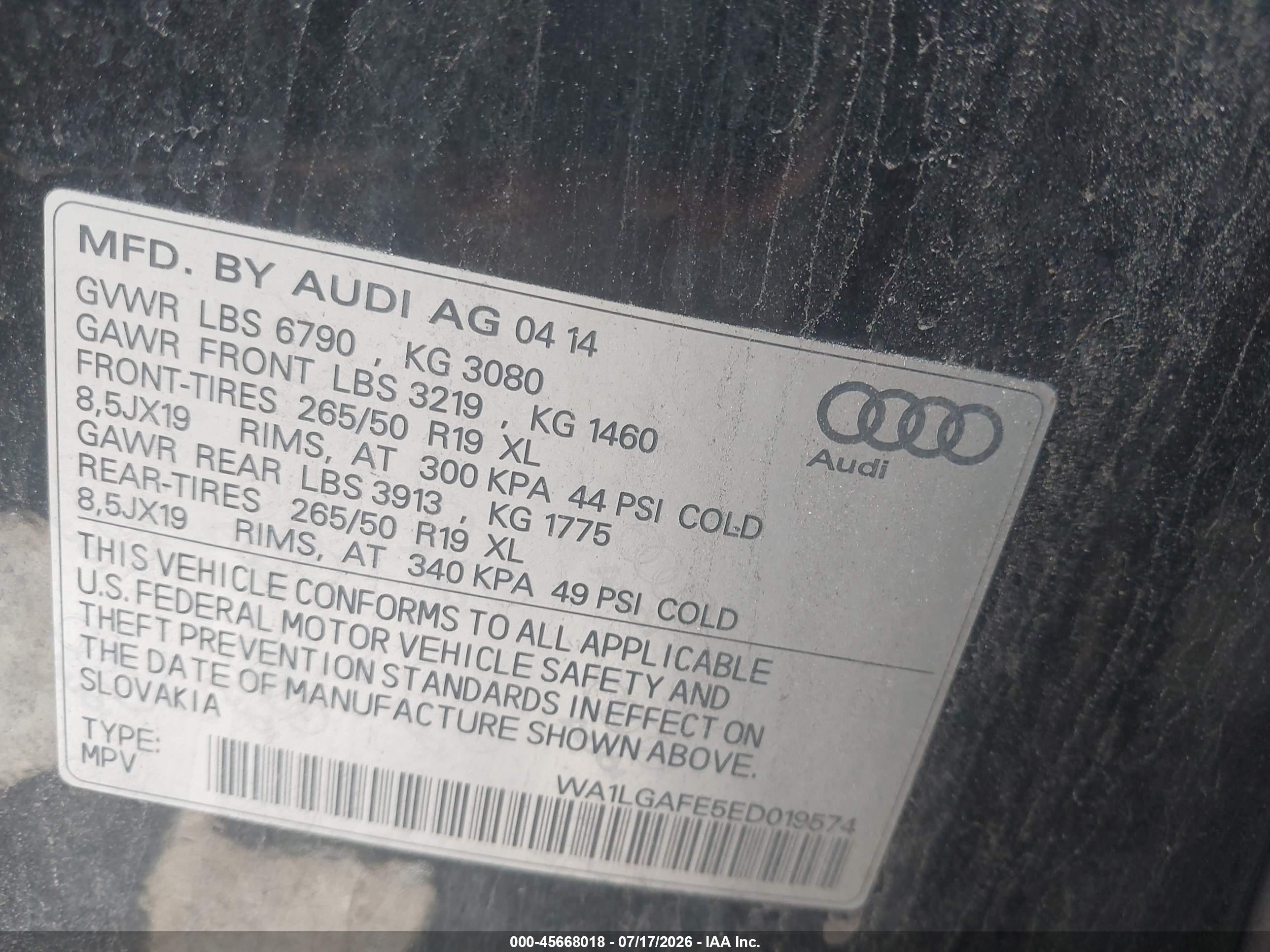 2014 Audi Q7 3.0t Premium Black vin: WA1LGAFE5ED019574