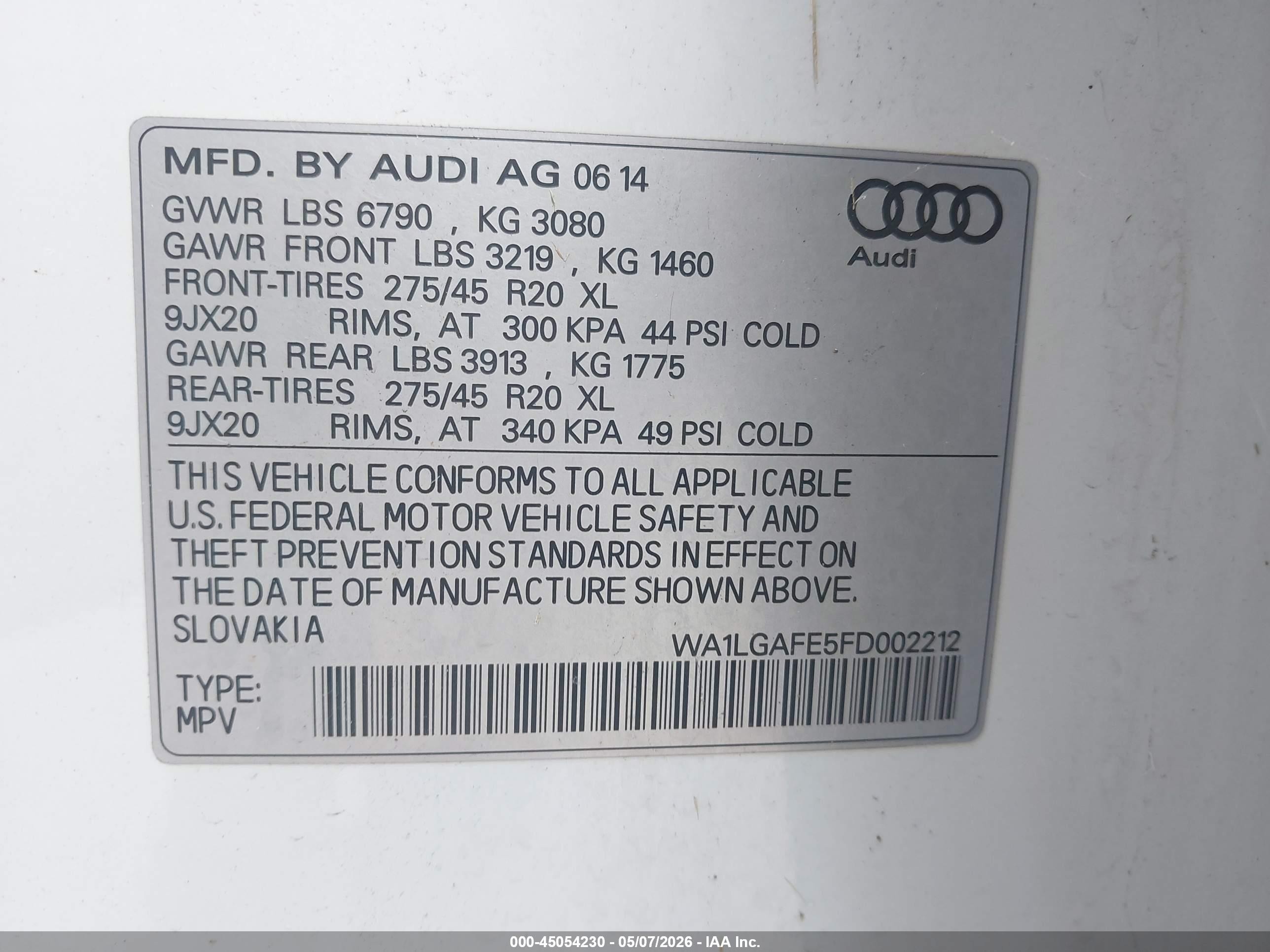2015 Audi Q7 3.0t Premium White vin: WA1LGAFE5FD002212