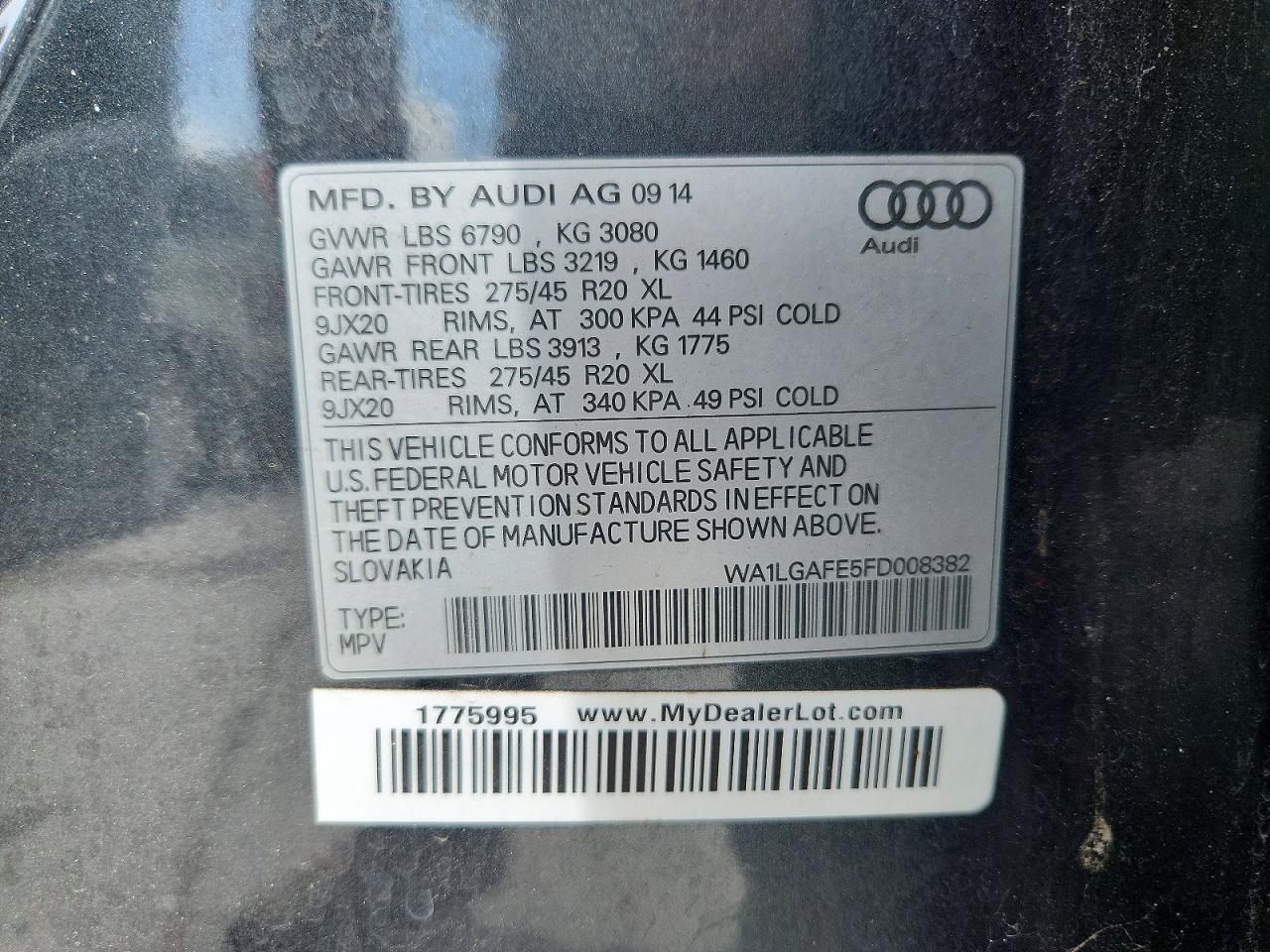 2015 Audi Q7 Premium Plus Gray vin: WA1LGAFE5FD008382
