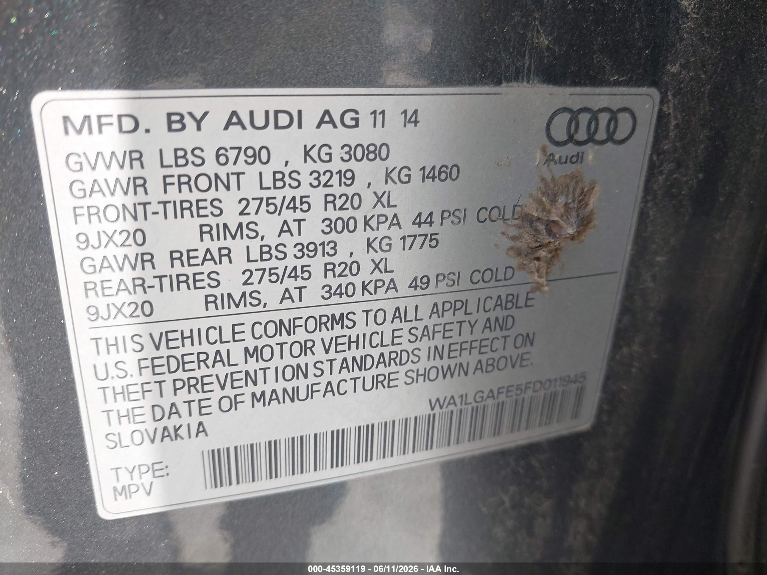 2015 Audi Q7 3.0t Premium Gray vin: WA1LGAFE5FD011945