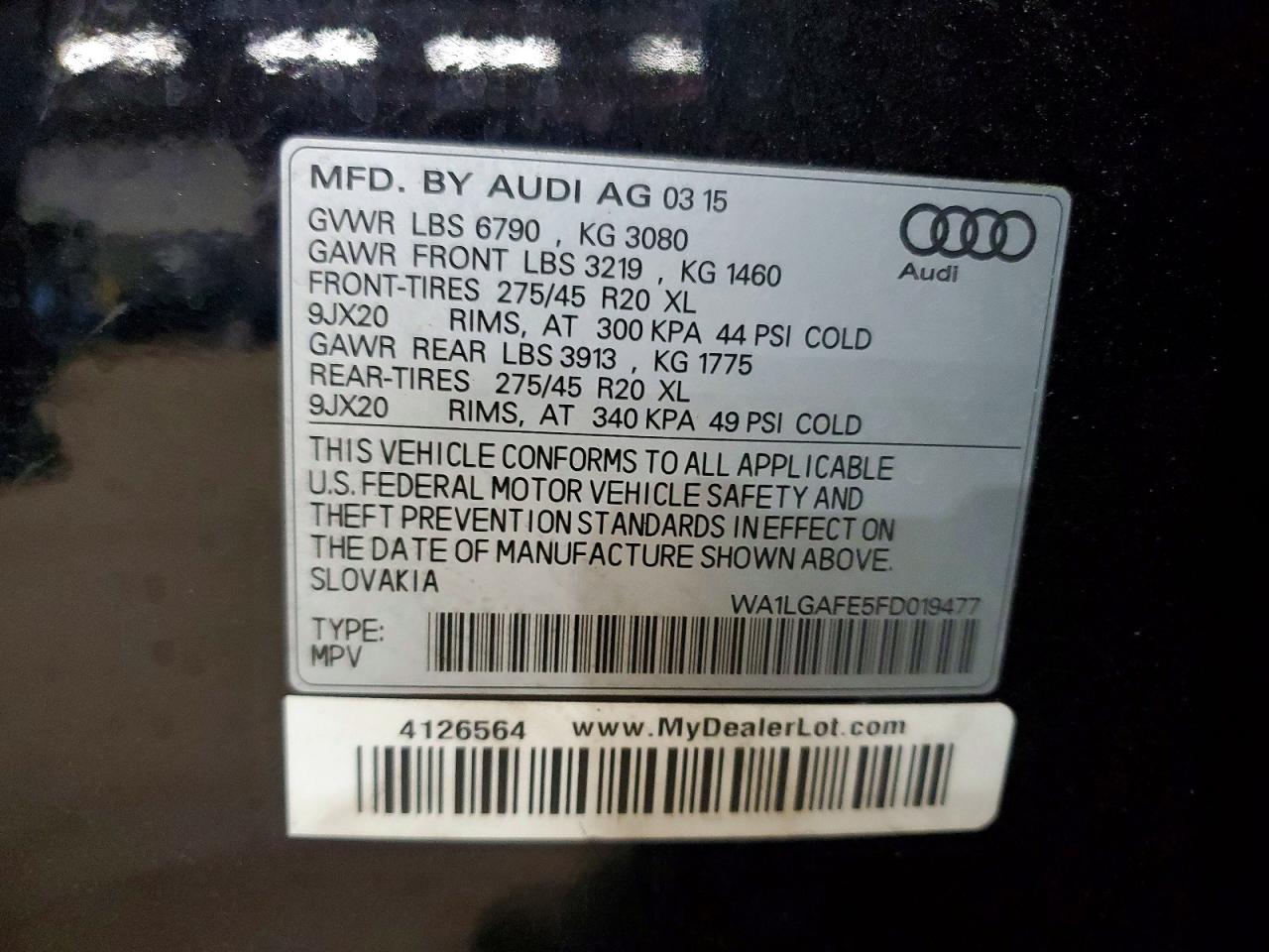 2015 Audi Q7 Premium Plus Black vin: WA1LGAFE5FD019477