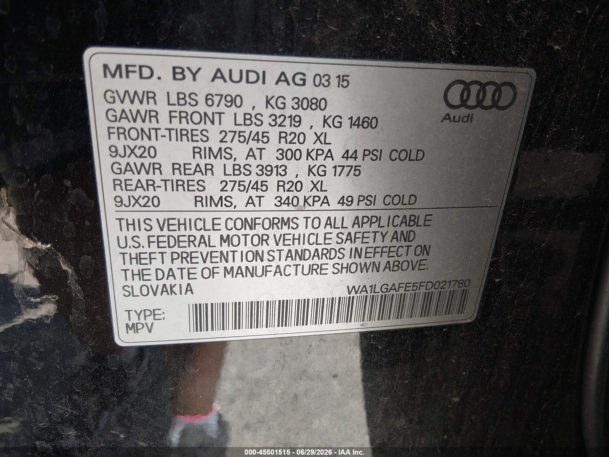 2015 Audi Q7 3.0t Premium Black vin: WA1LGAFE5FD021780