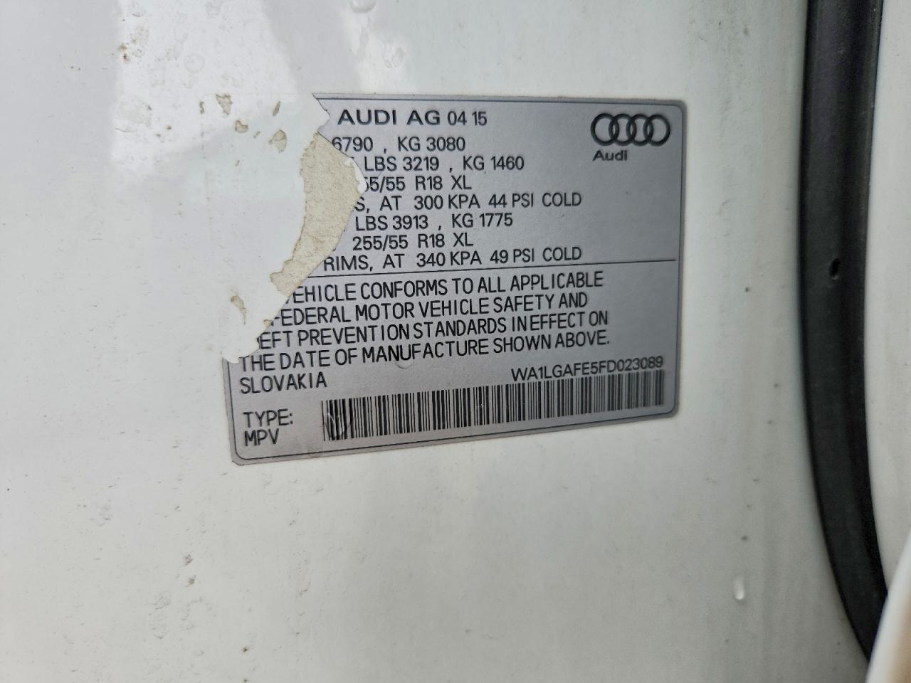 2015 Audi Q7 Premium Plus White vin: WA1LGAFE5FD023089