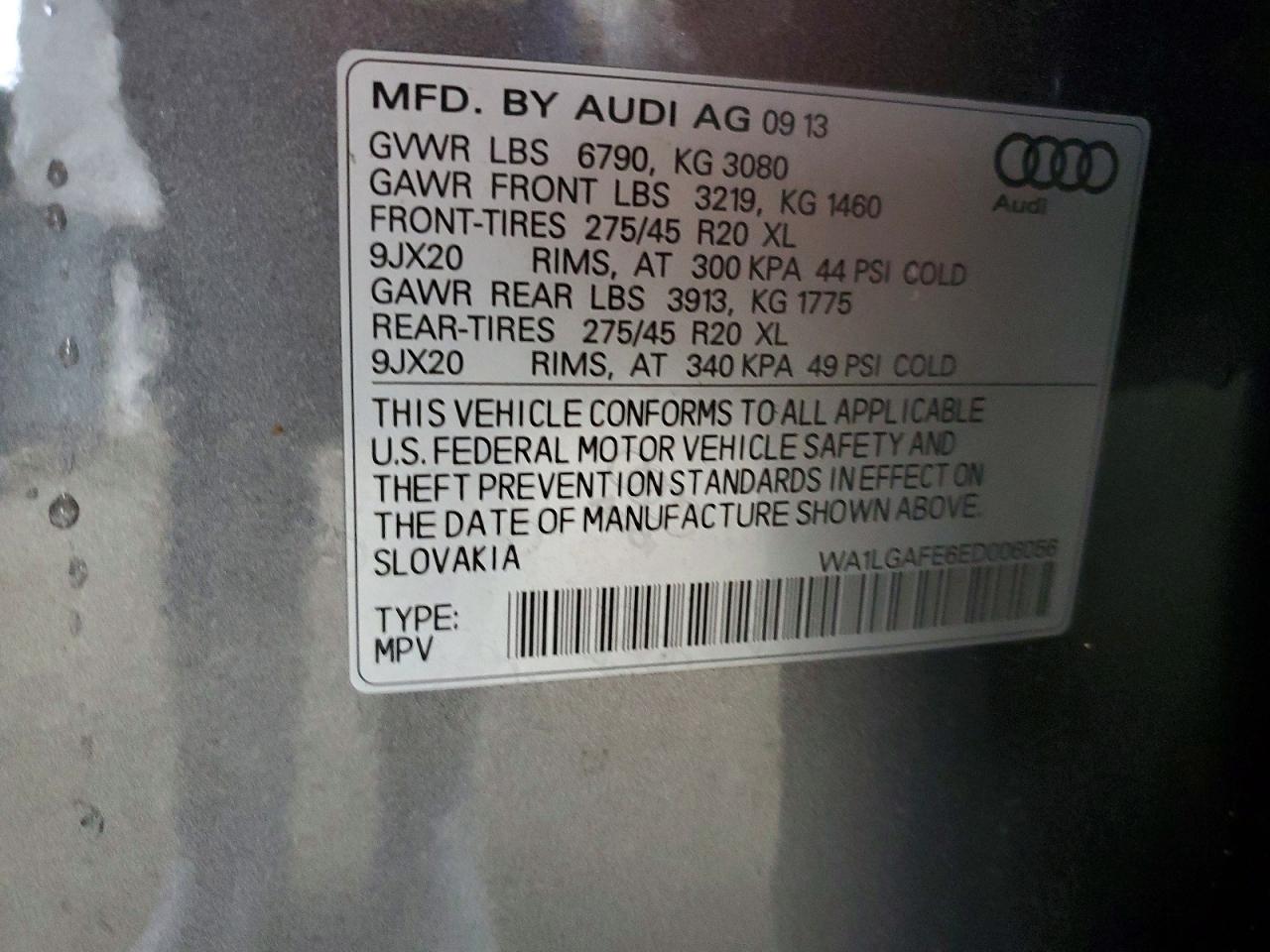 2014 Audi Q7 Premium Plus Gray vin: WA1LGAFE6ED006056