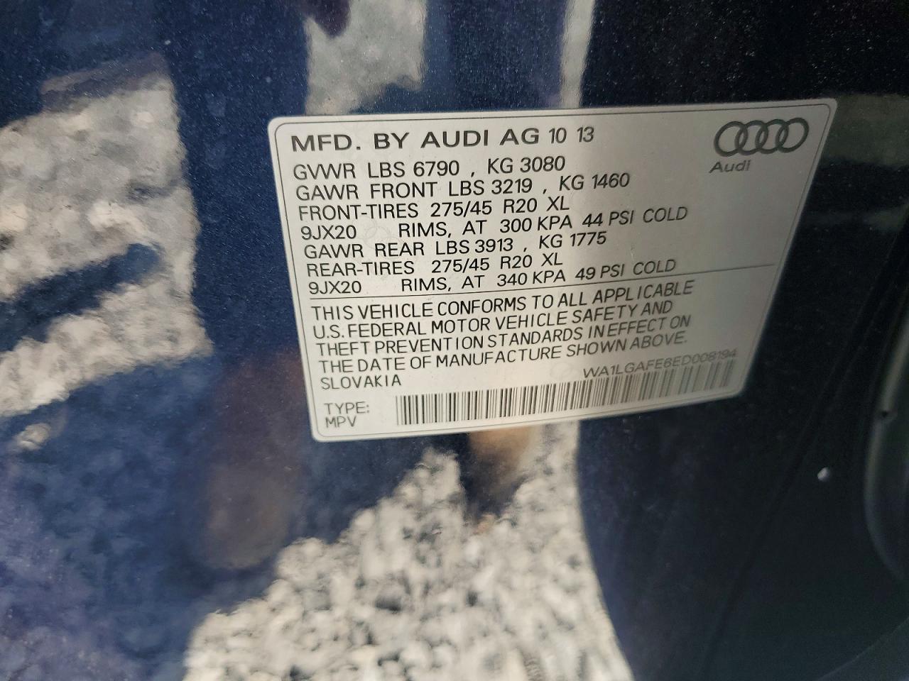 2014 Audi Q7 Premium Plus Blue vin: WA1LGAFE6ED008194