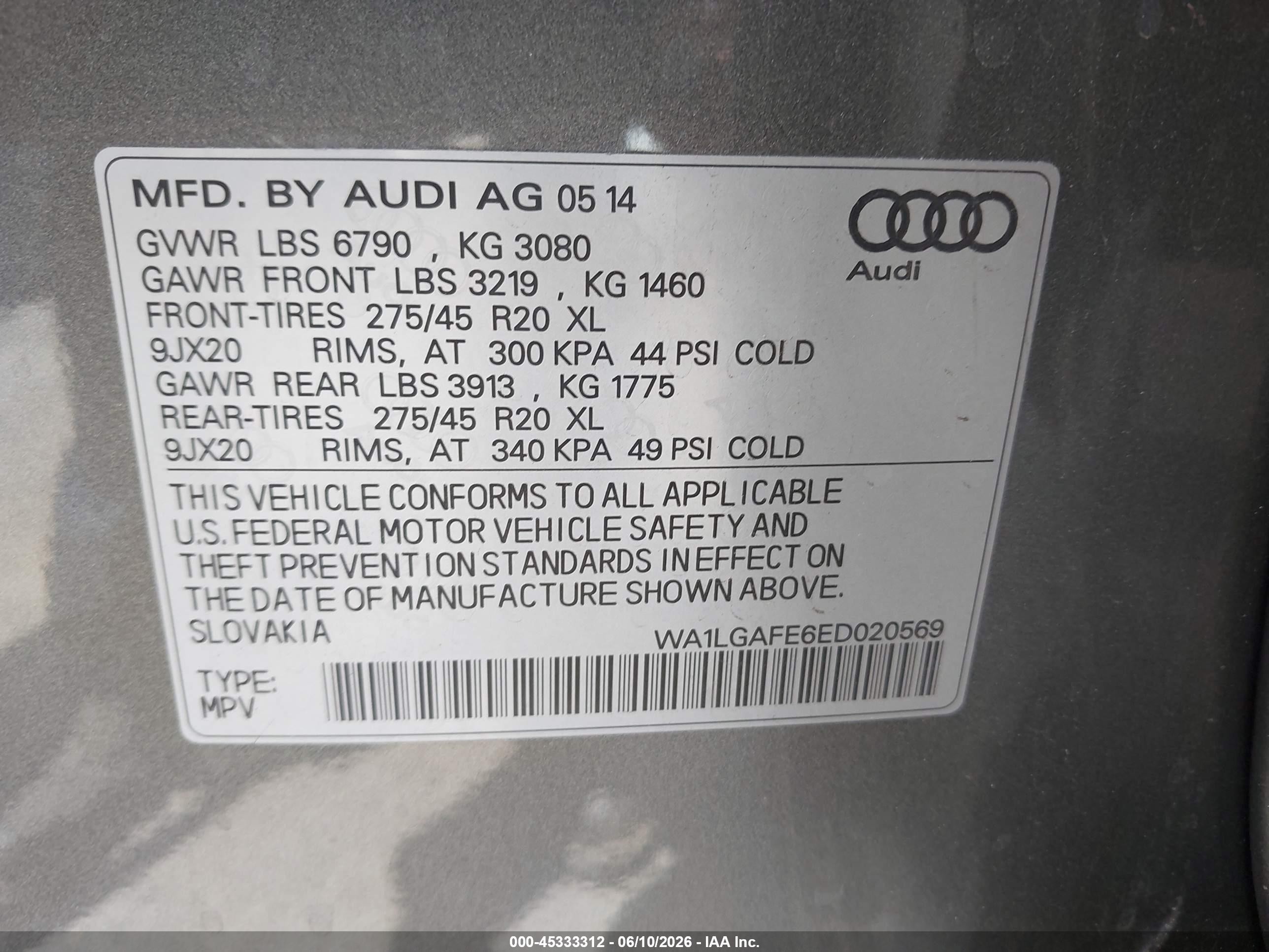 2014 Audi Q7 3.0t Premium Gray vin: WA1LGAFE6ED020569