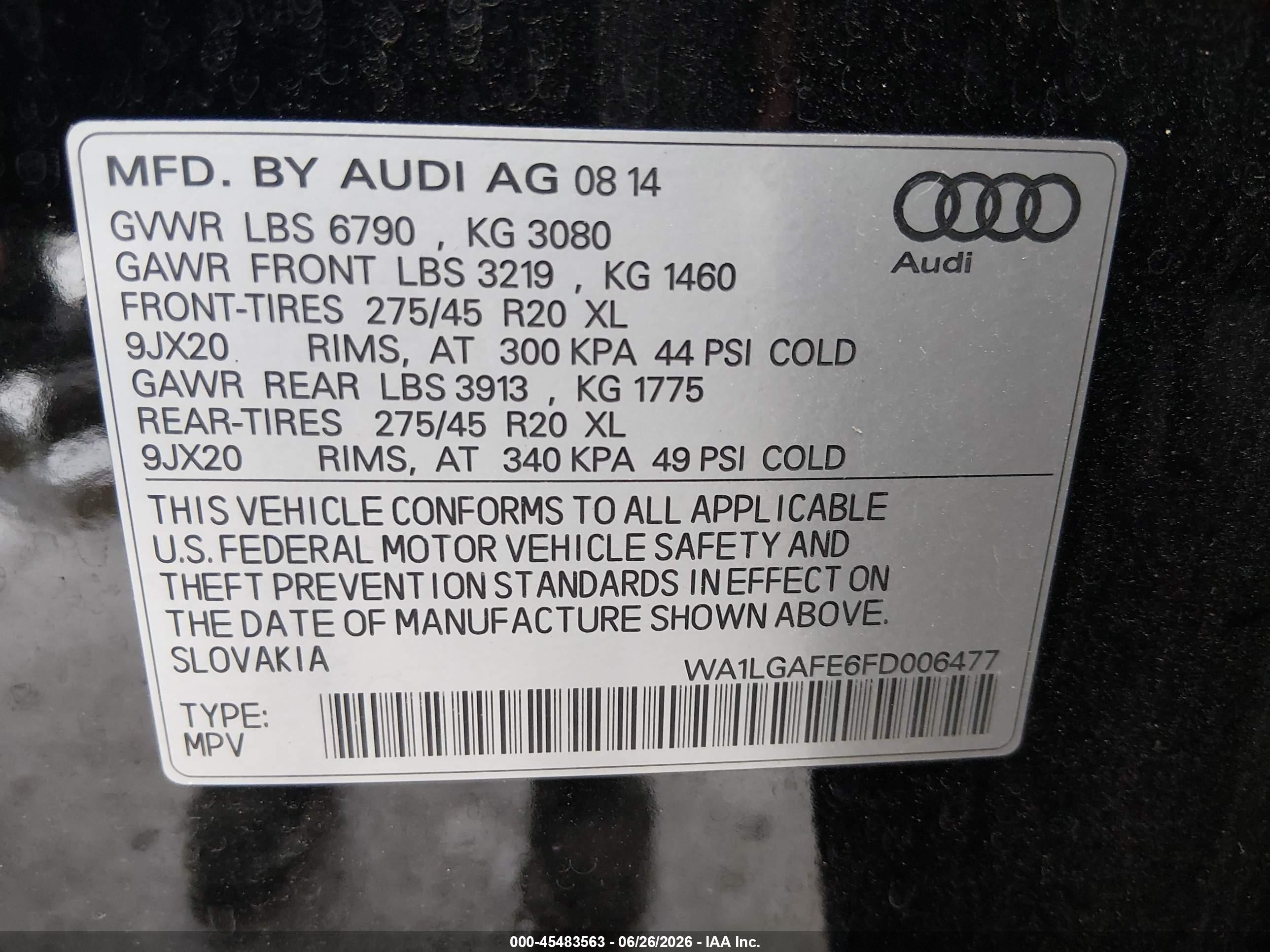2015 Audi Q7 3.0t Premium Черный vin: WA1LGAFE6FD006477