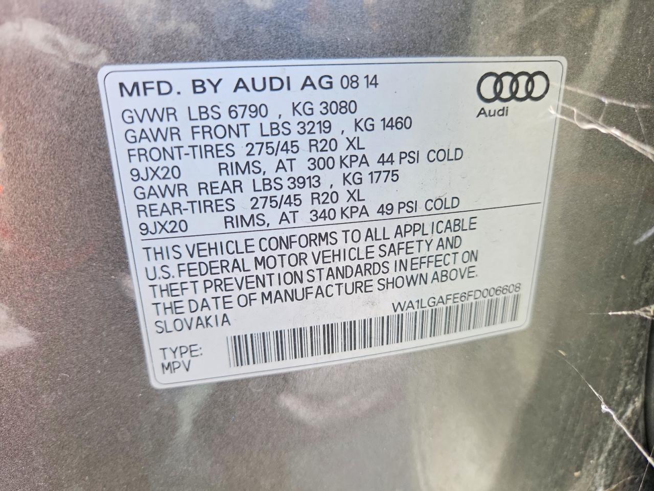 2015 Audi Q7 Premium Plus Gray vin: WA1LGAFE6FD006608