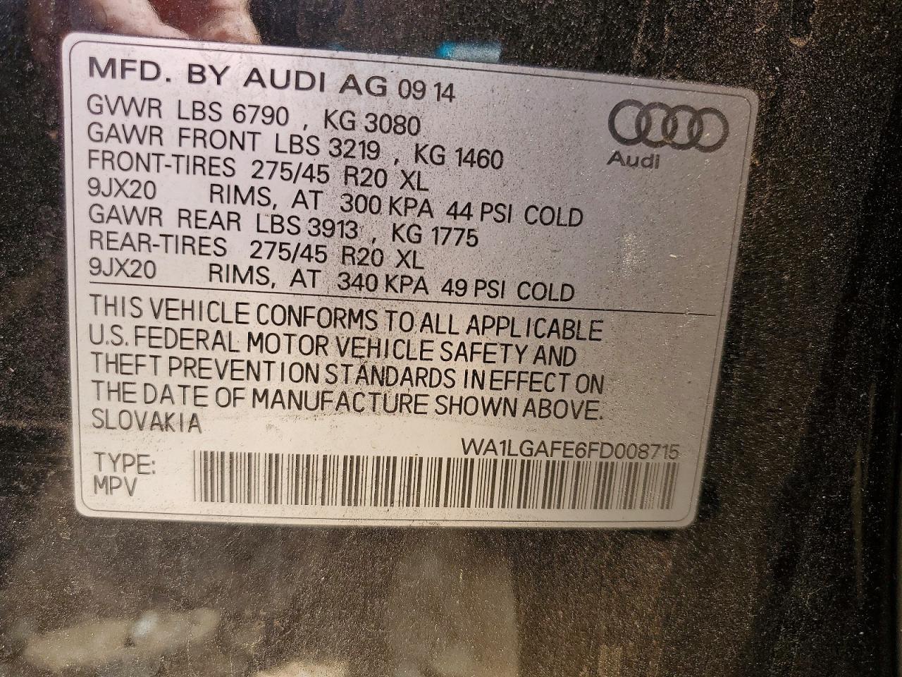 2015 Audi Q7 Premium Plus Black vin: WA1LGAFE6FD008715