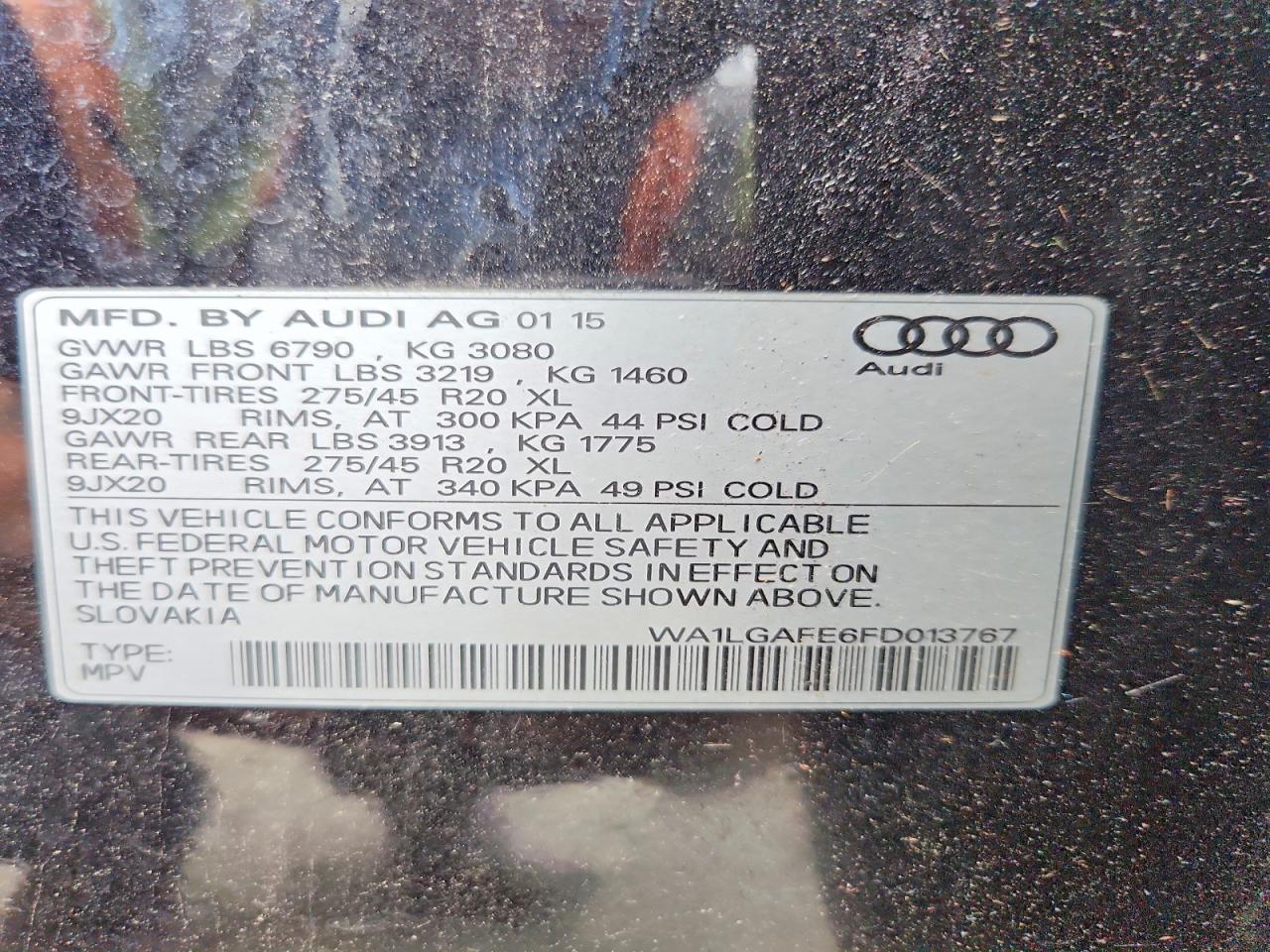2015 Audi Q7 Premium Plus Black vin: WA1LGAFE6FD013767