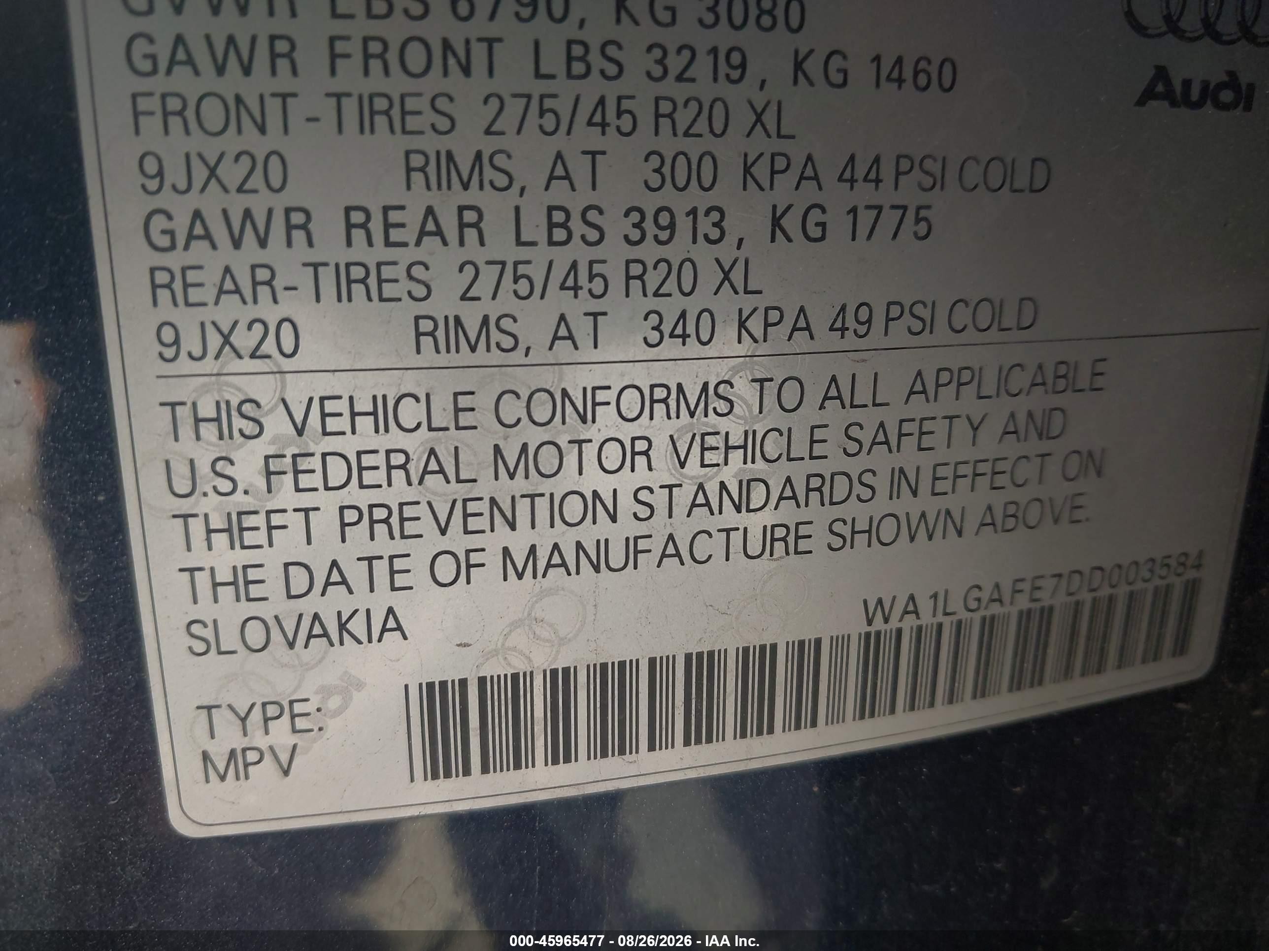 2013 Audi Q7 3.0t Premium Blue vin: WA1LGAFE7DD003584