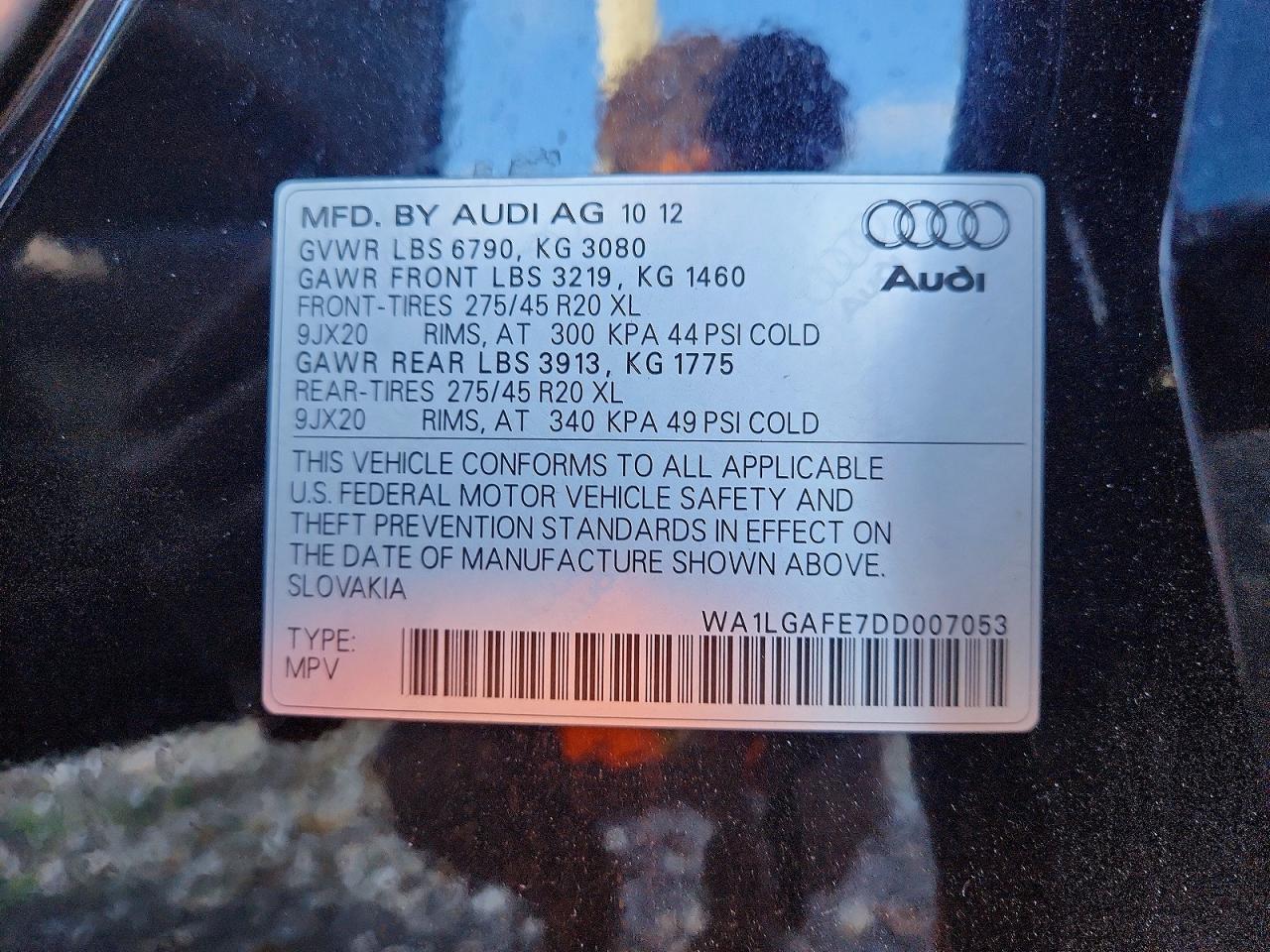 2013 Audi Q7 Premium Plus Black vin: WA1LGAFE7DD007053