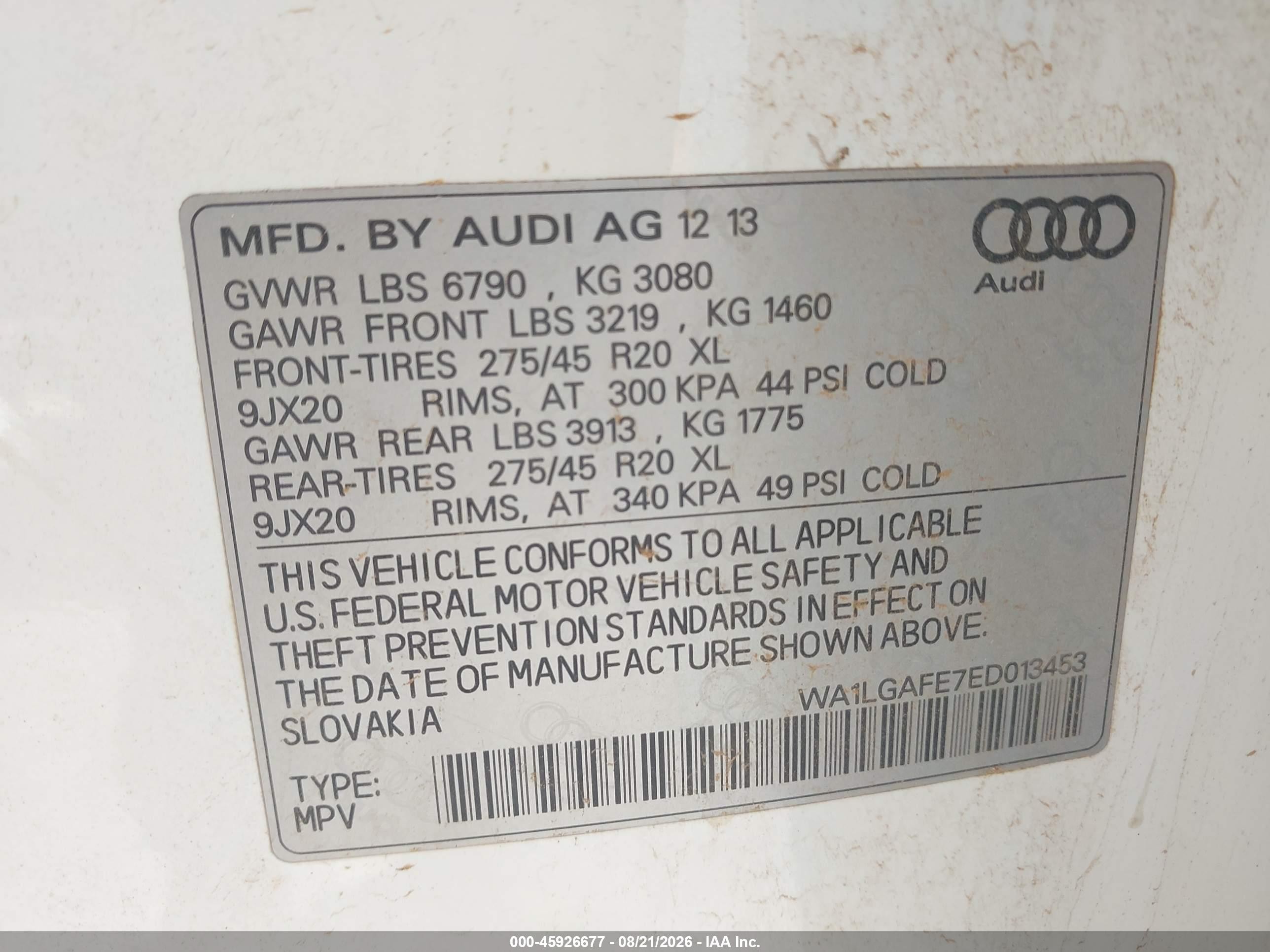 2014 Audi Q7 3.0t Premium White vin: WA1LGAFE7ED013453