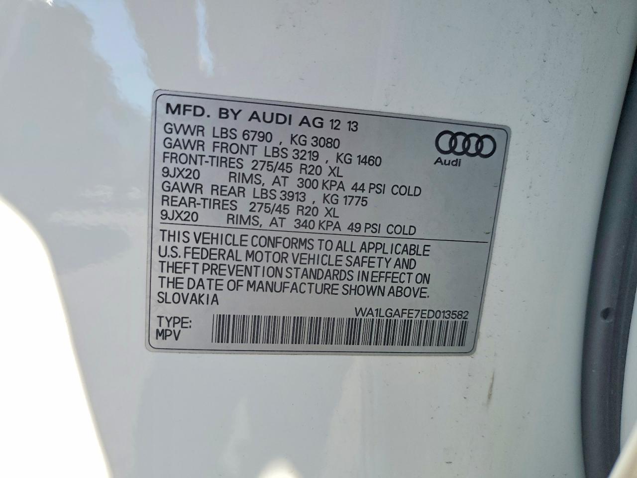2014 Audi Q7 Premium Plus White vin: WA1LGAFE7ED013582