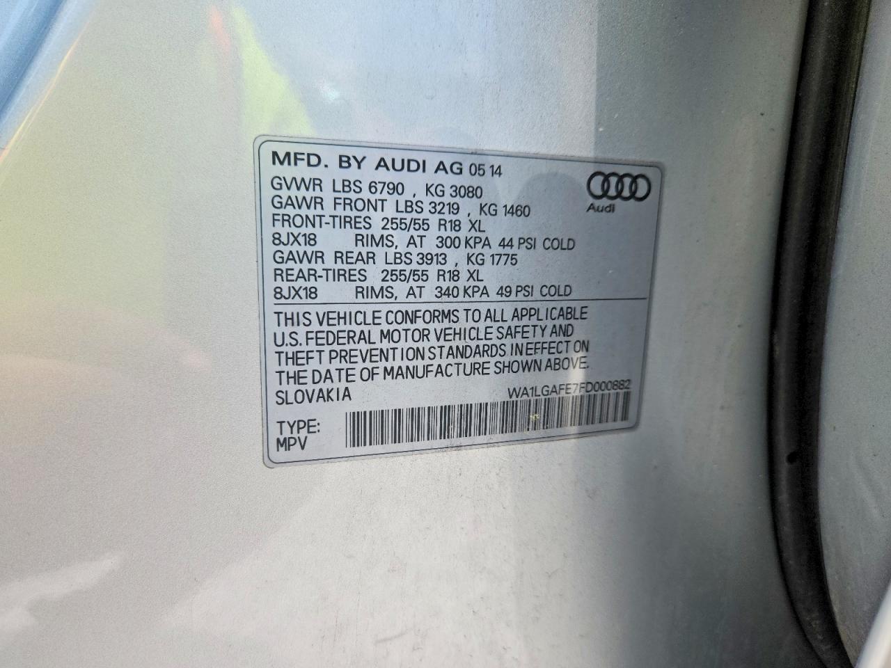 2015 Audi Q7 Premium Plus Silver vin: WA1LGAFE7FD000882