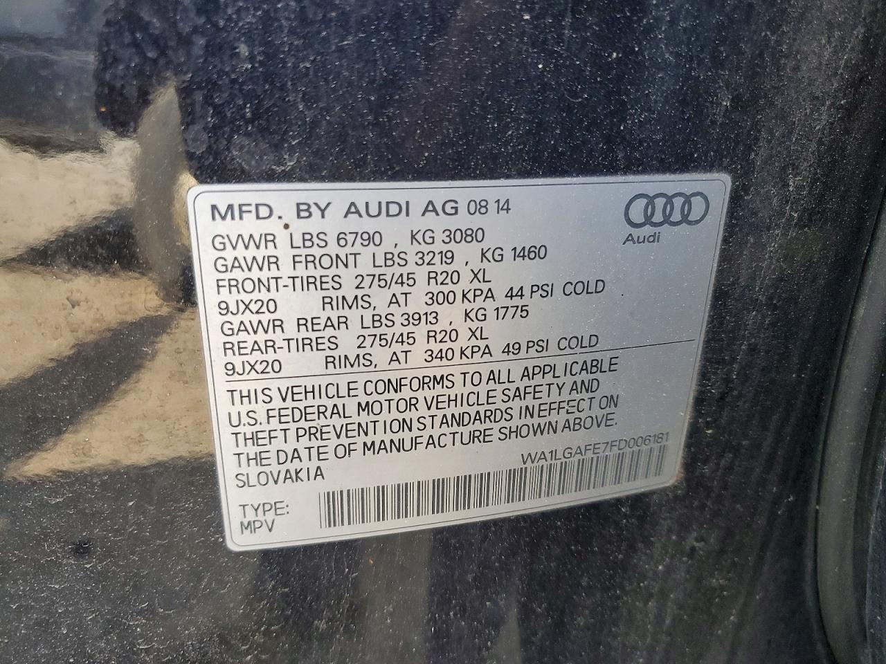 2015 Audi Q7 Premium Plus Black vin: WA1LGAFE7FD006181