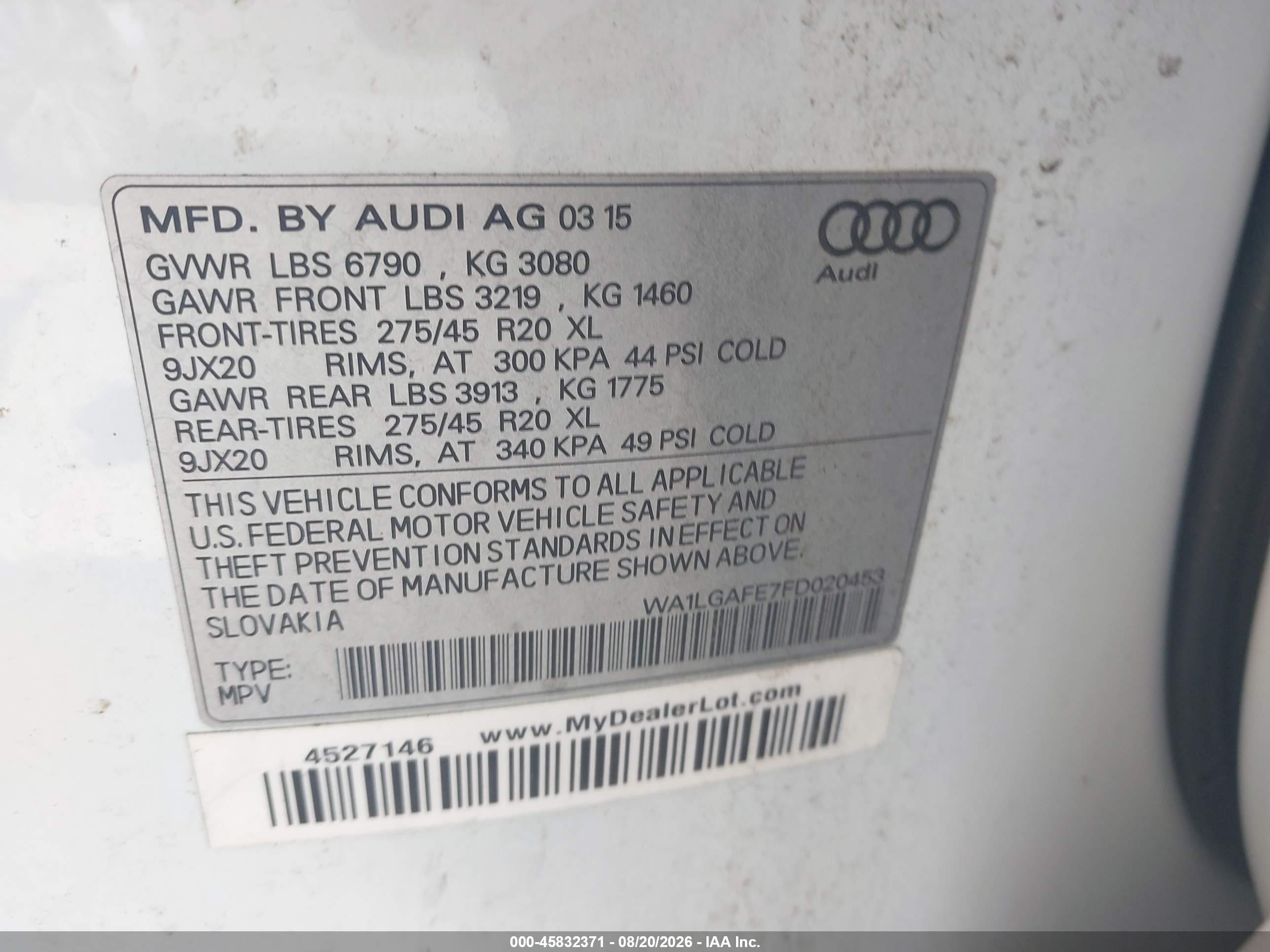 2015 Audi Q7 3.0t Premium White vin: WA1LGAFE7FD020453