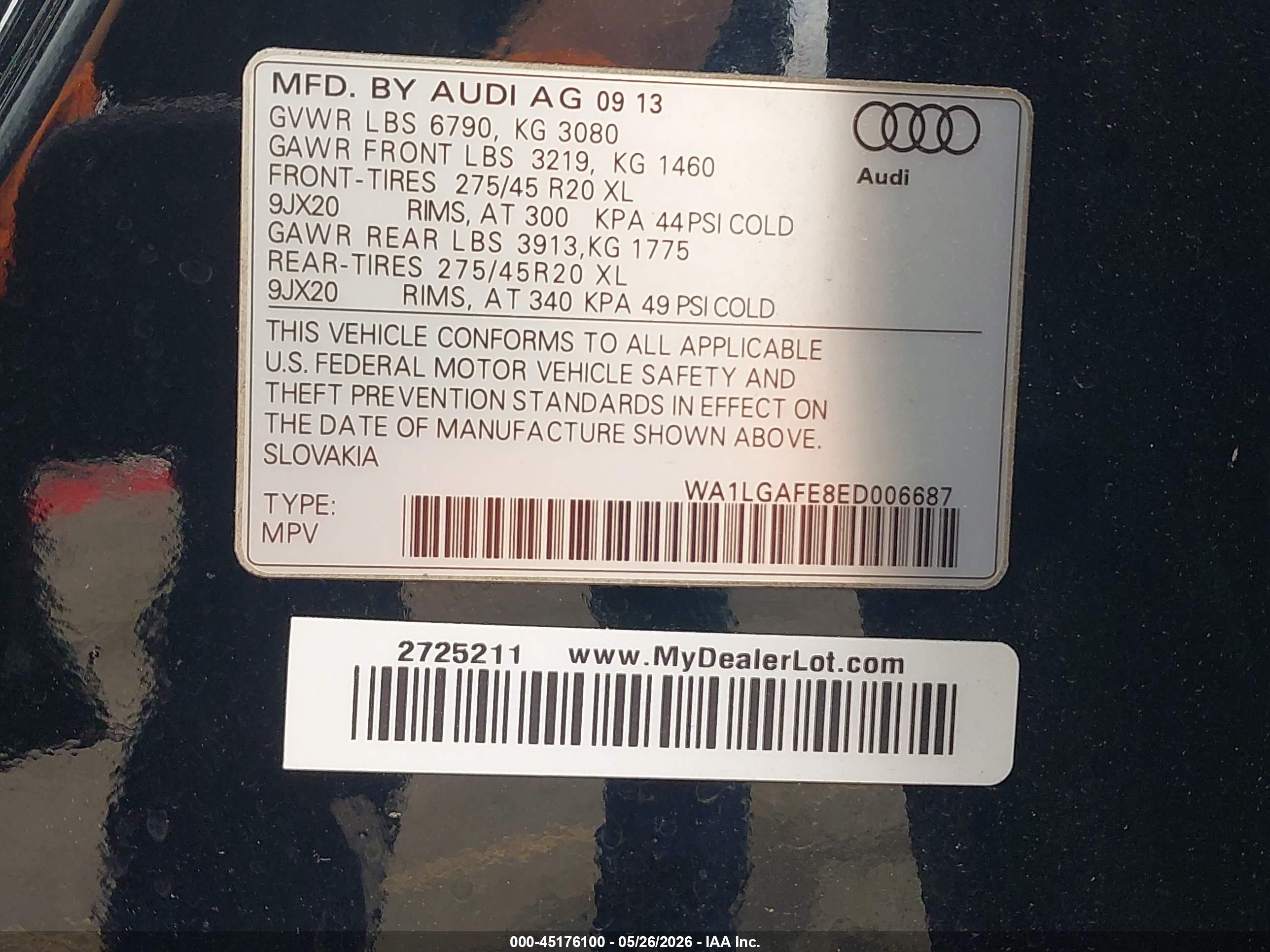 2014 Audi Q7 3.0t Premium Black vin: WA1LGAFE8ED006687