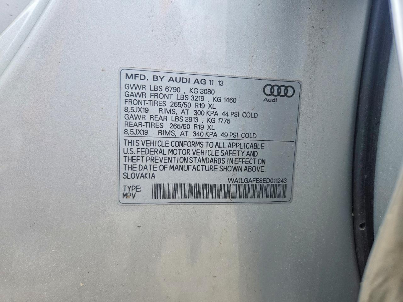 2014 Audi Q7 Premium Plus Silver vin: WA1LGAFE8ED011243