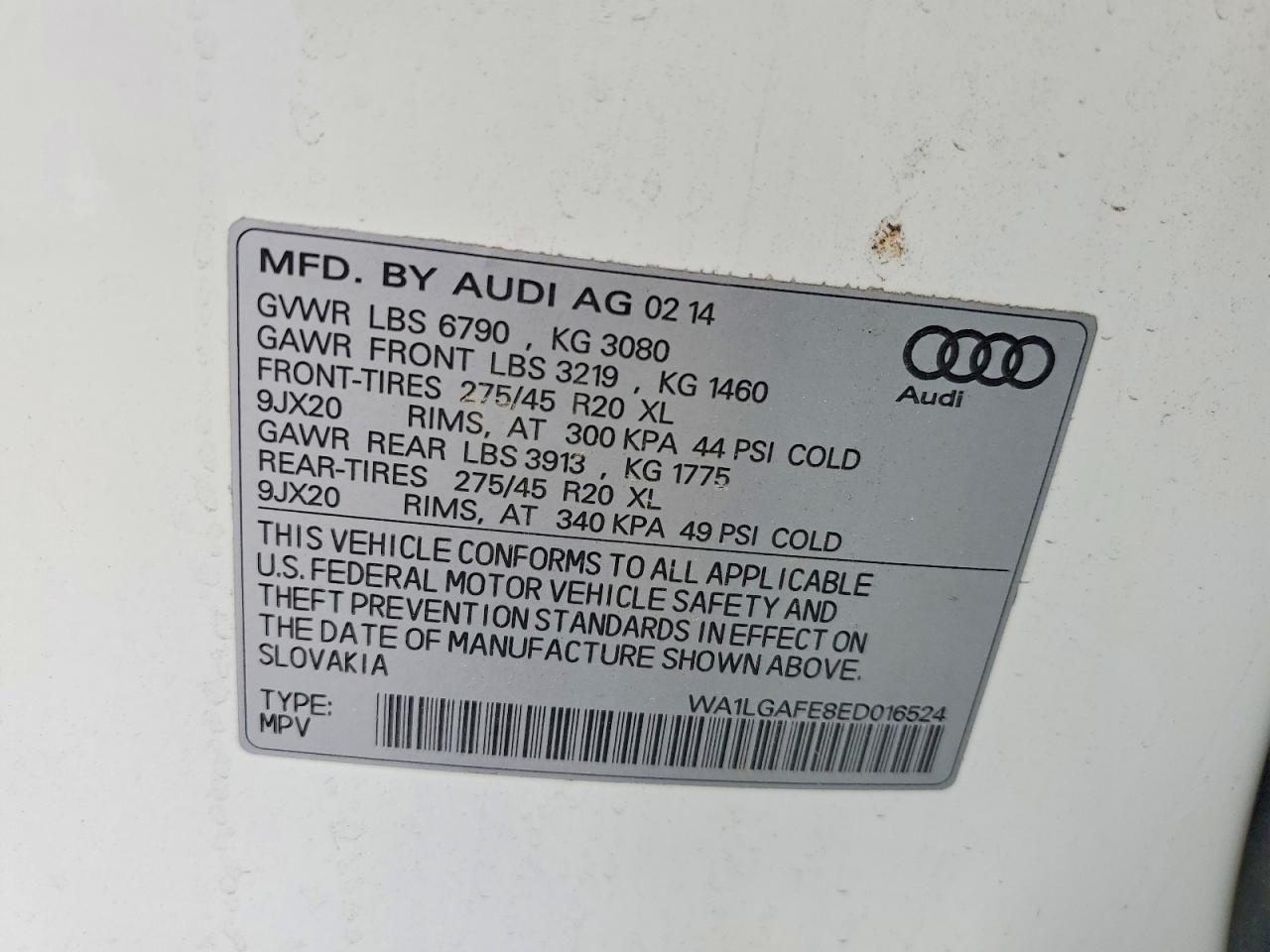 2014 Audi Q7 Premium Plus White vin: WA1LGAFE8ED016524