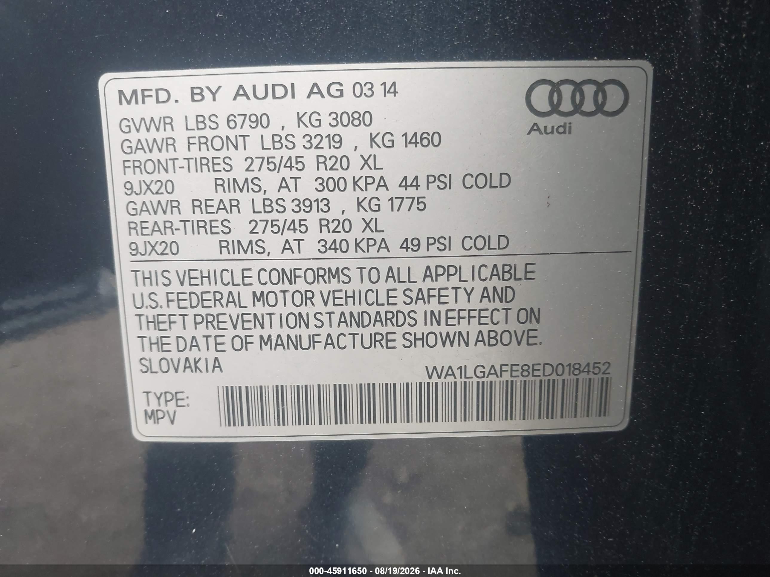 2014 Audi Q7 3.0t Premium Blue vin: WA1LGAFE8ED018452