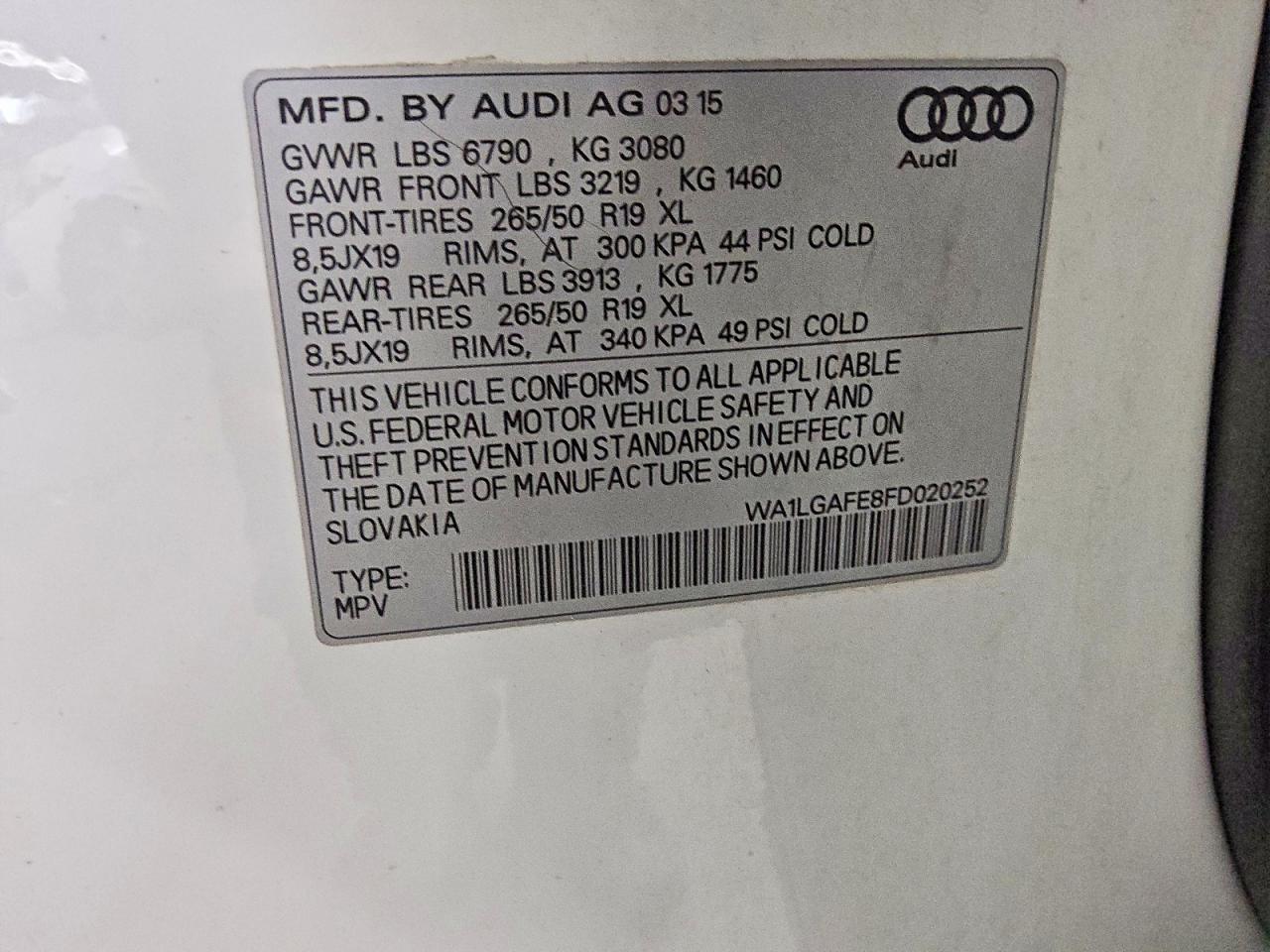 2015 Audi Q7 Premium Plus White vin: WA1LGAFE8FD020252