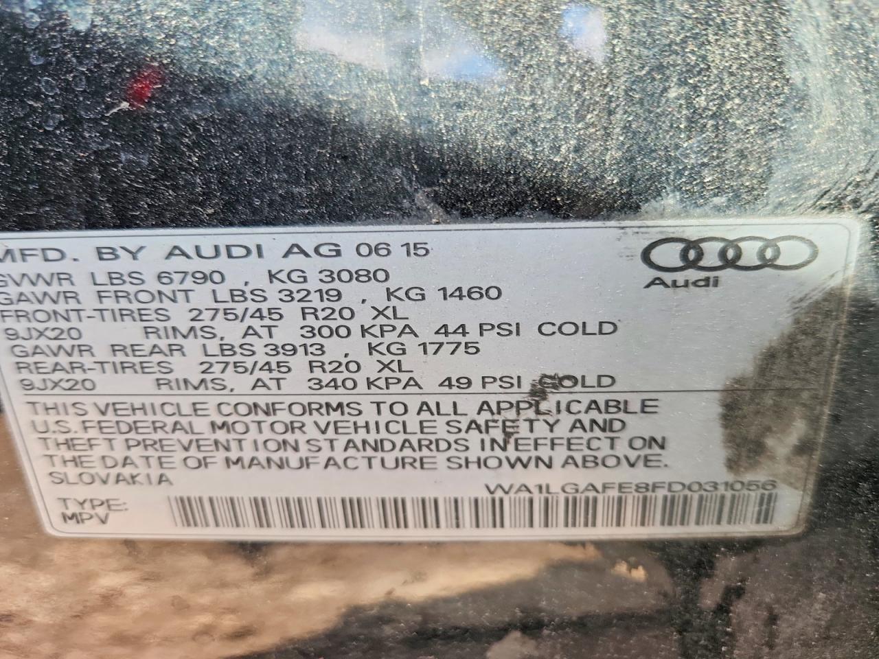 2015 Audi Q7 Premium Plus Черный vin: WA1LGAFE8FD031056