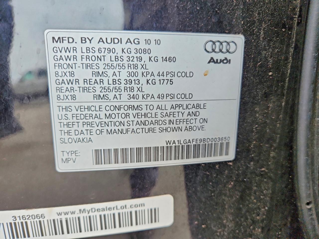 2011 Audi Q7 Premium Plus Black vin: WA1LGAFE9BD003650