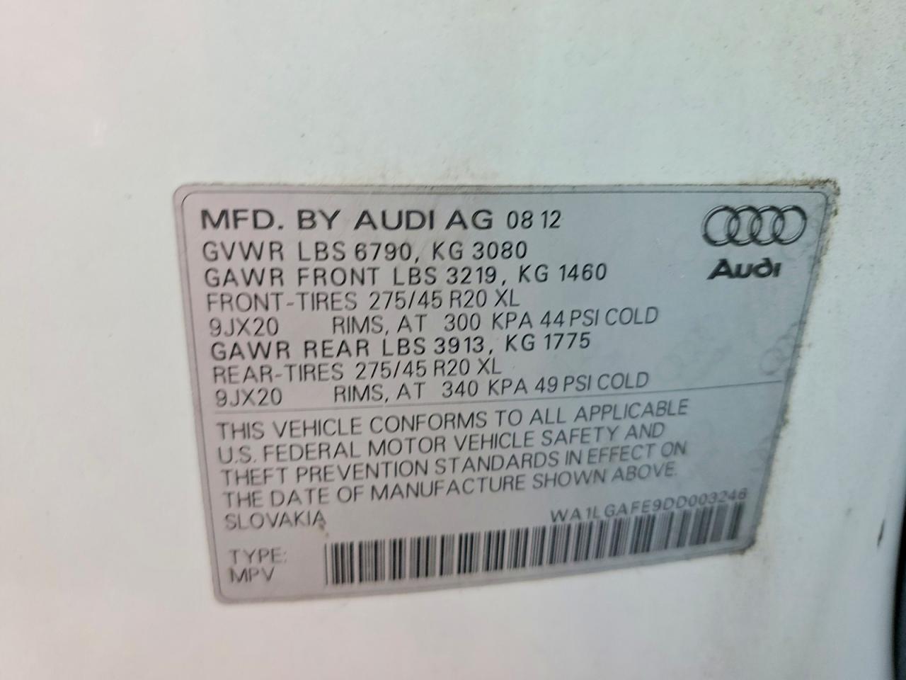 2013 Audi Q7 Premium Plus White vin: WA1LGAFE9DD003246