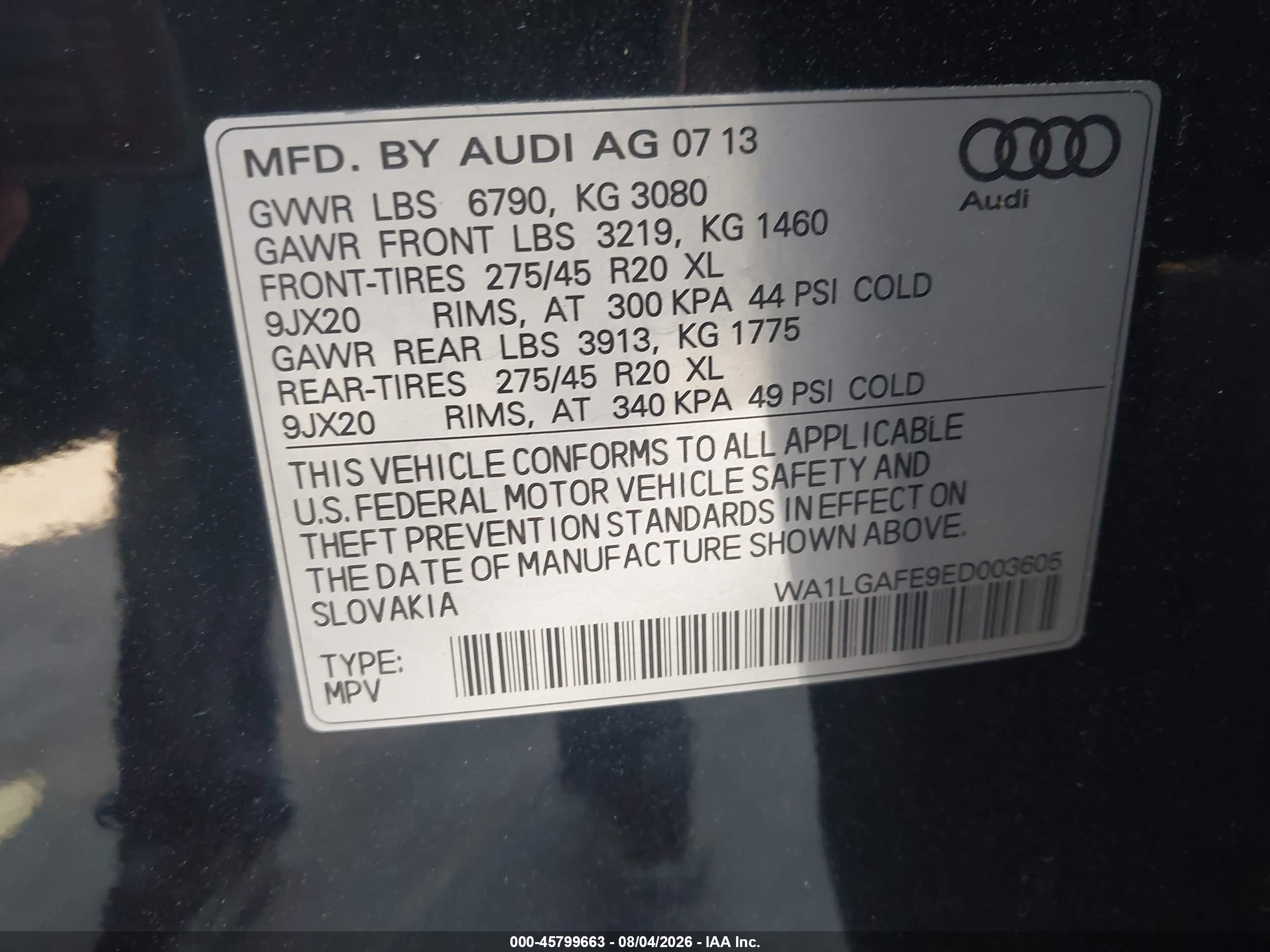 2014 Audi Q7 3.0t Premium Black vin: WA1LGAFE9ED003605