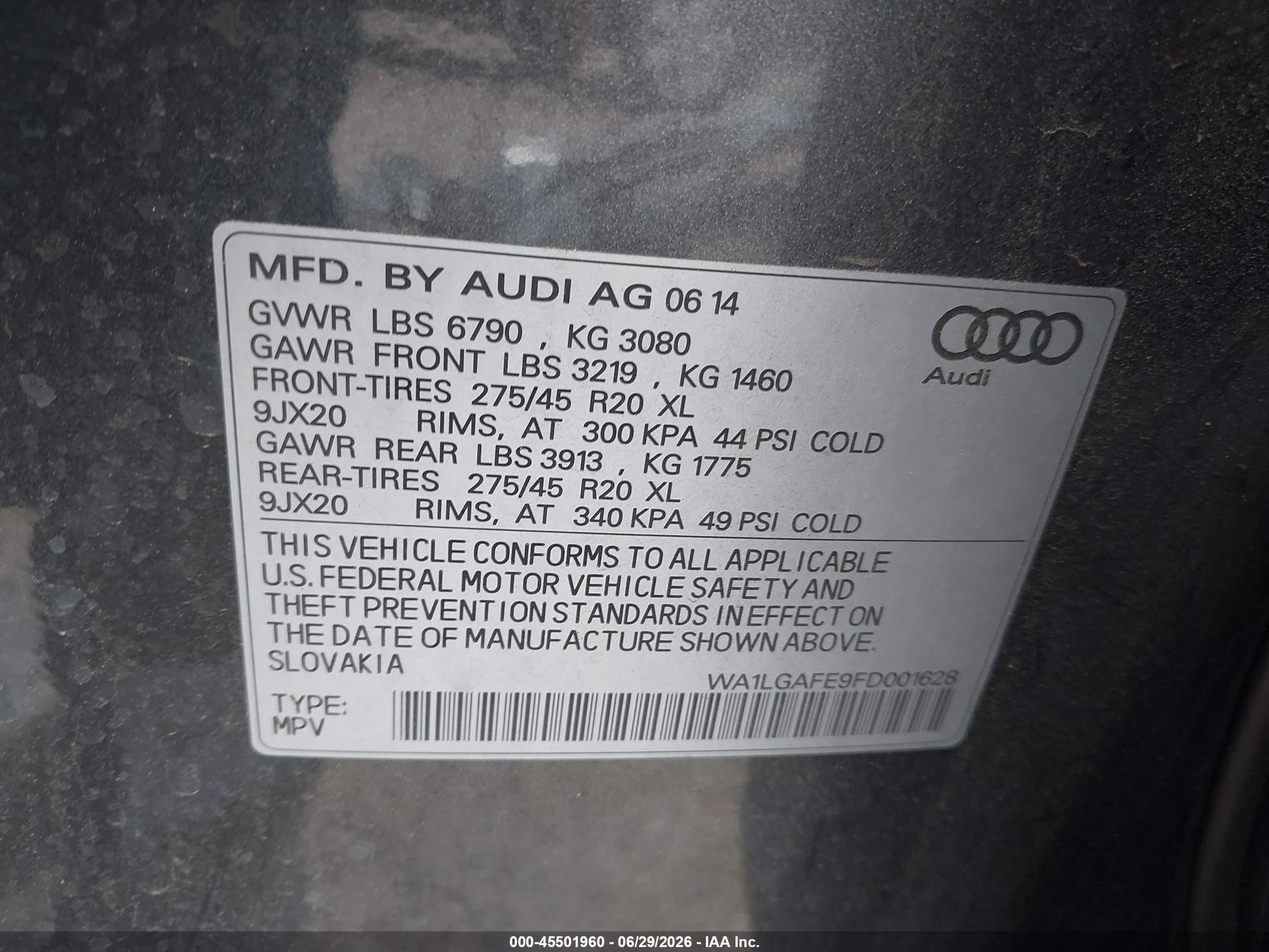2015 Audi Q7 3.0t Premium Gray vin: WA1LGAFE9FD001628