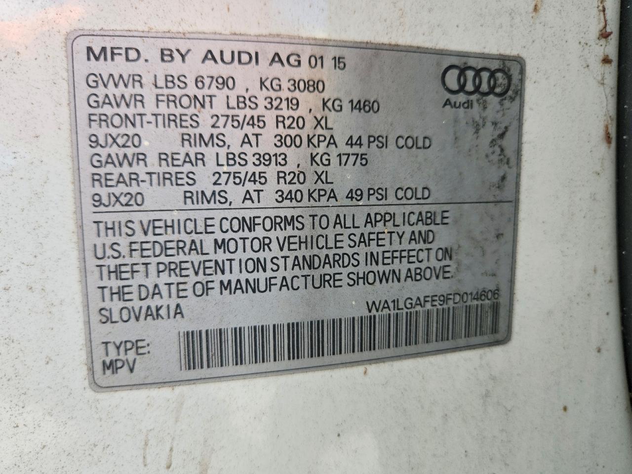 2015 Audi Q7 Premium Plus White vin: WA1LGAFE9FD014606