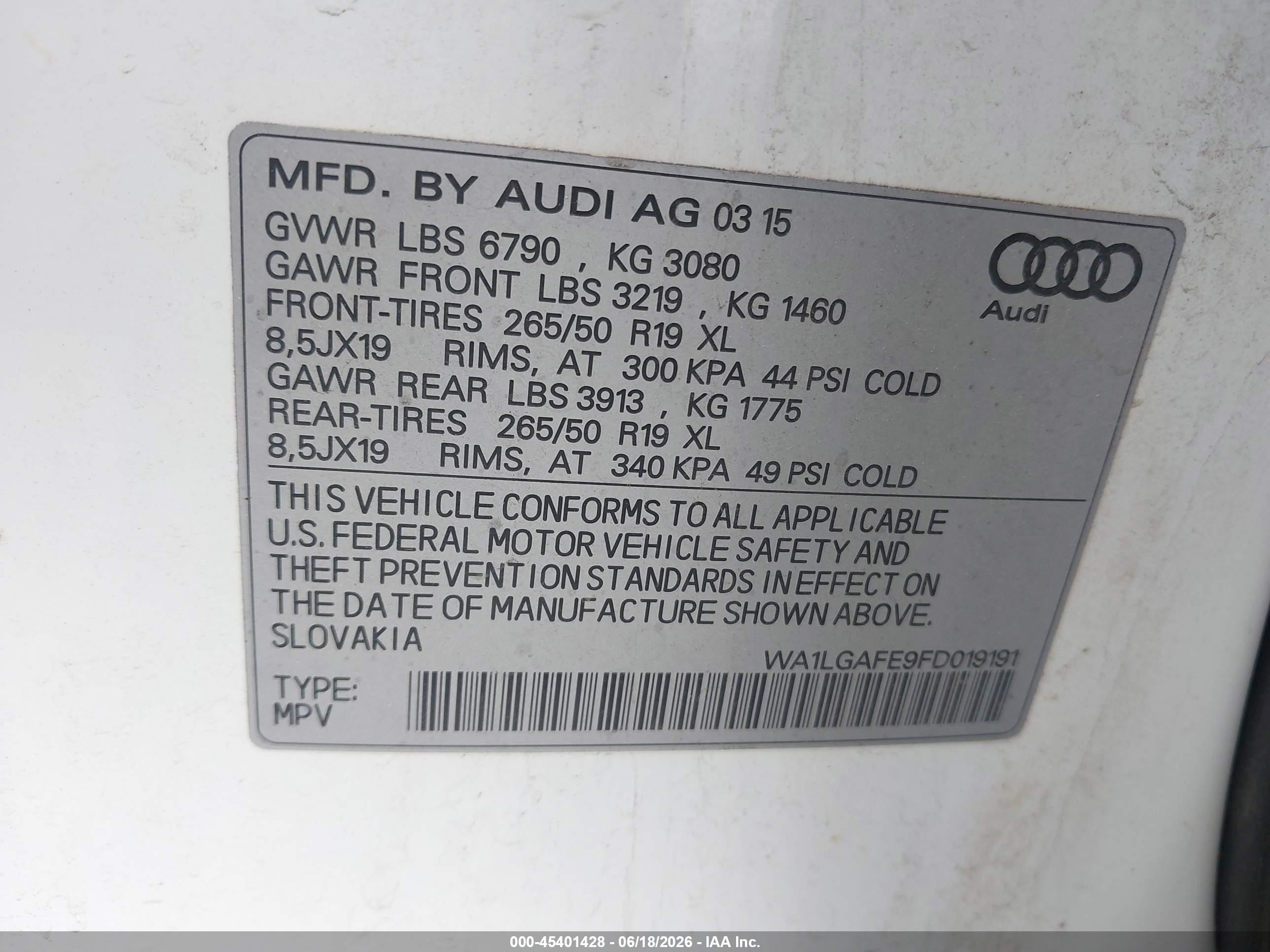 2015 Audi Q7 3.0t Premium White vin: WA1LGAFE9FD019191
