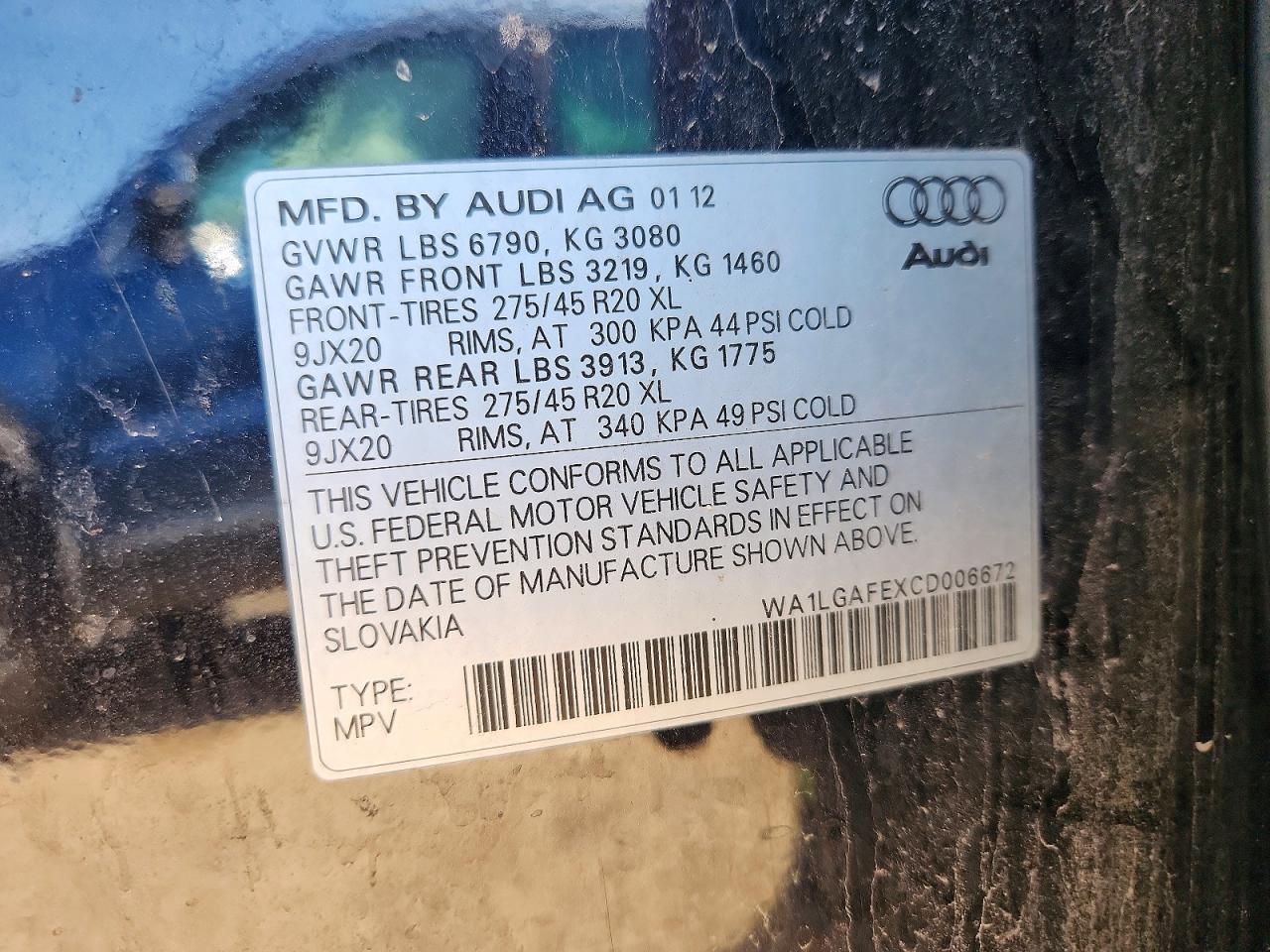 2012 Audi Q7 Premium Plus Black vin: WA1LGAFEXCD006672