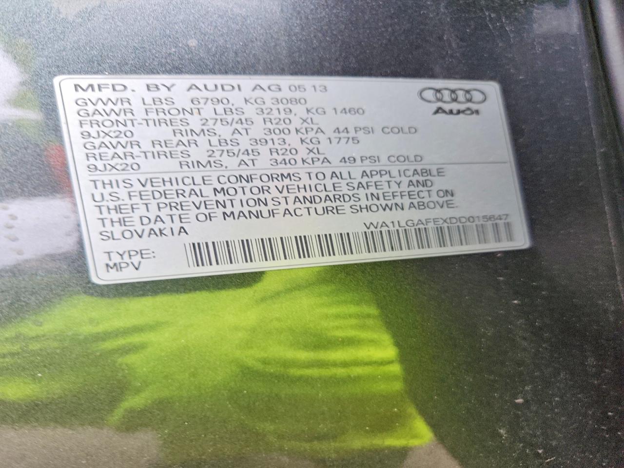 2013 Audi Q7 Premium Plus Gray vin: WA1LGAFEXDD015647