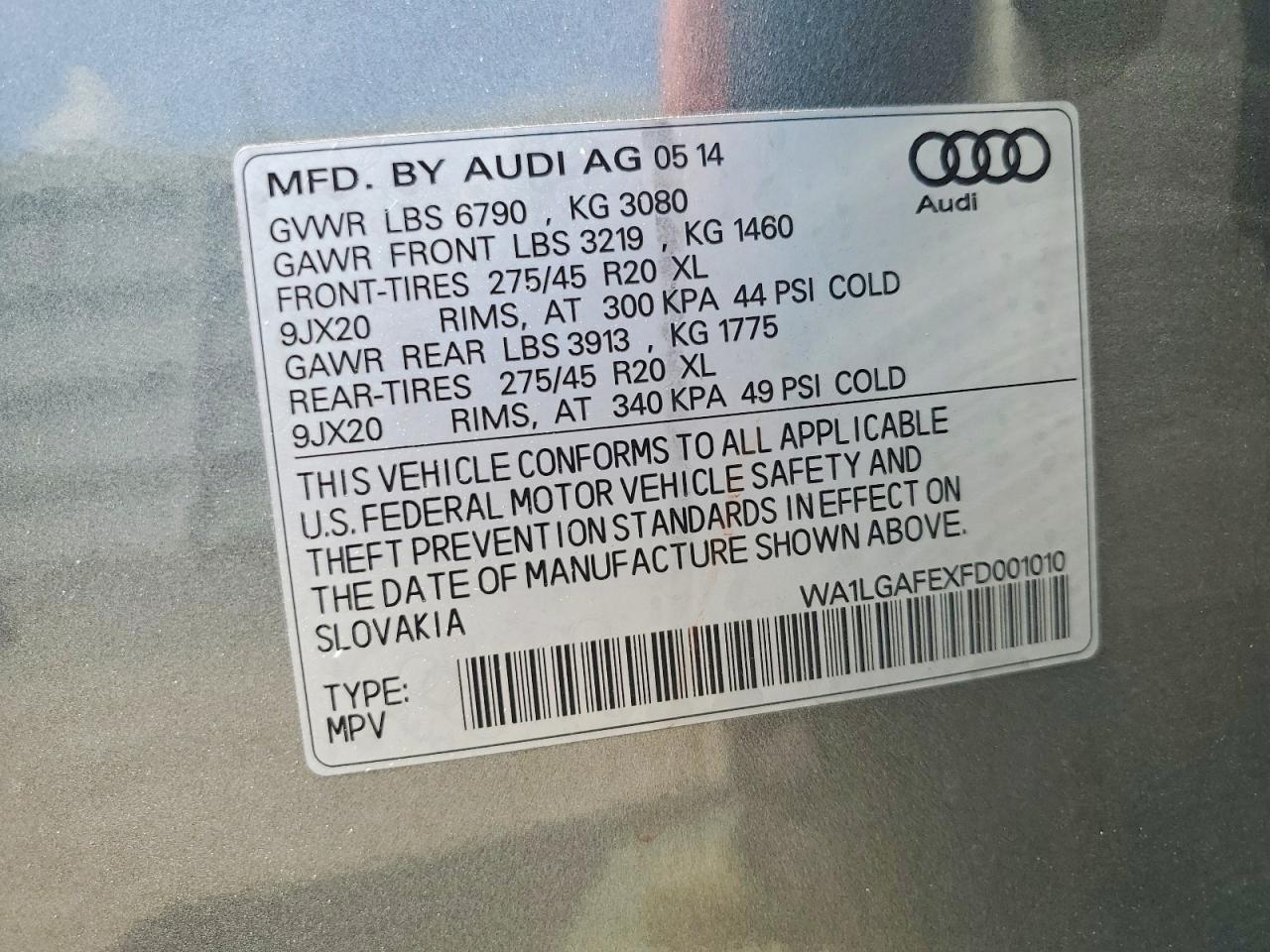 2015 Audi Q7 Premium Plus Gray vin: WA1LGAFEXFD001010
