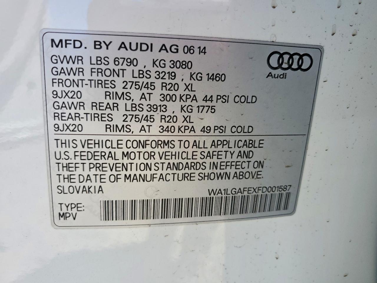 2015 Audi Q7 Premium Plus White vin: WA1LGAFEXFD001587