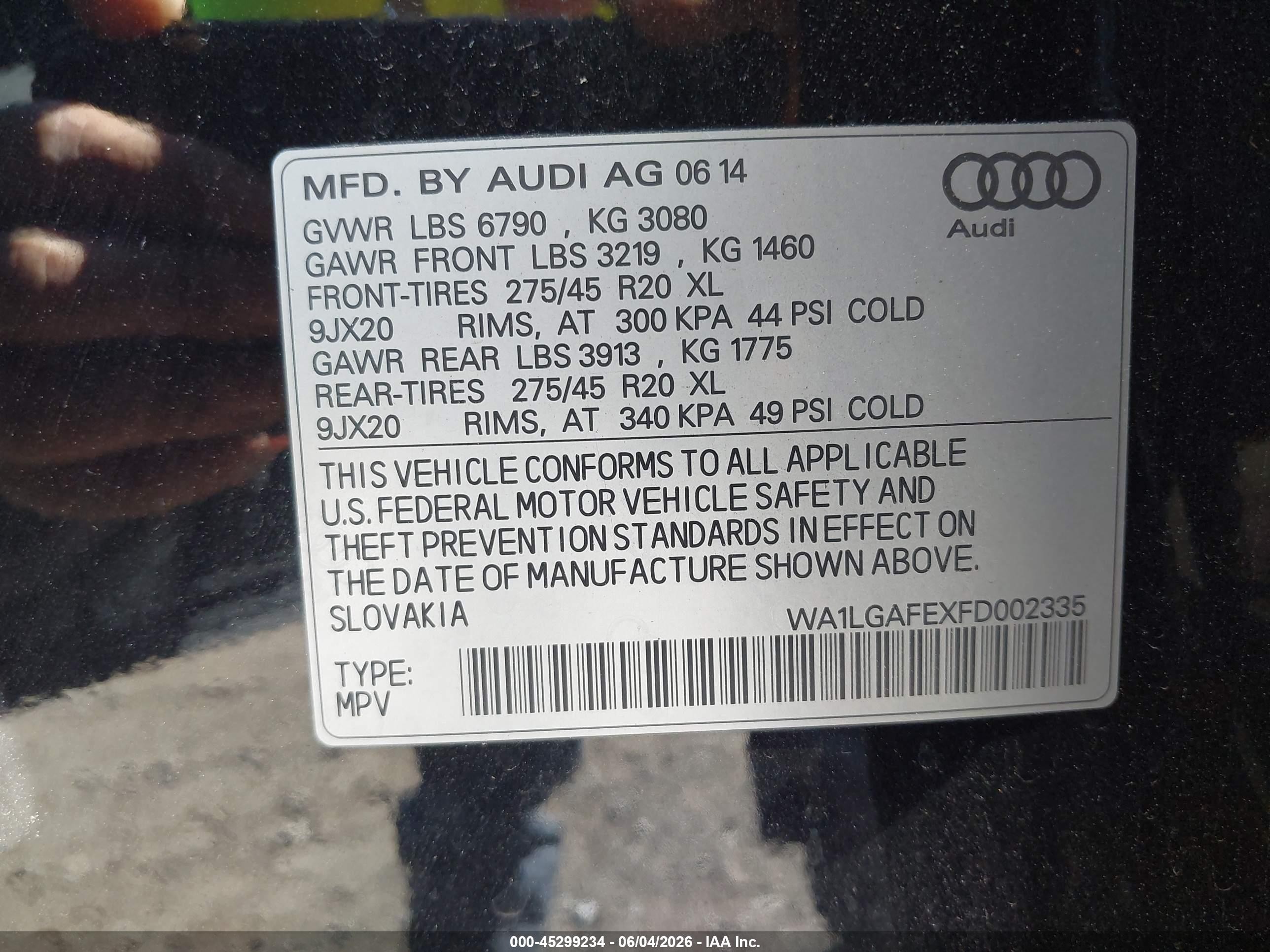 2015 Audi Q7 3.0t Premium Black vin: WA1LGAFEXFD002335