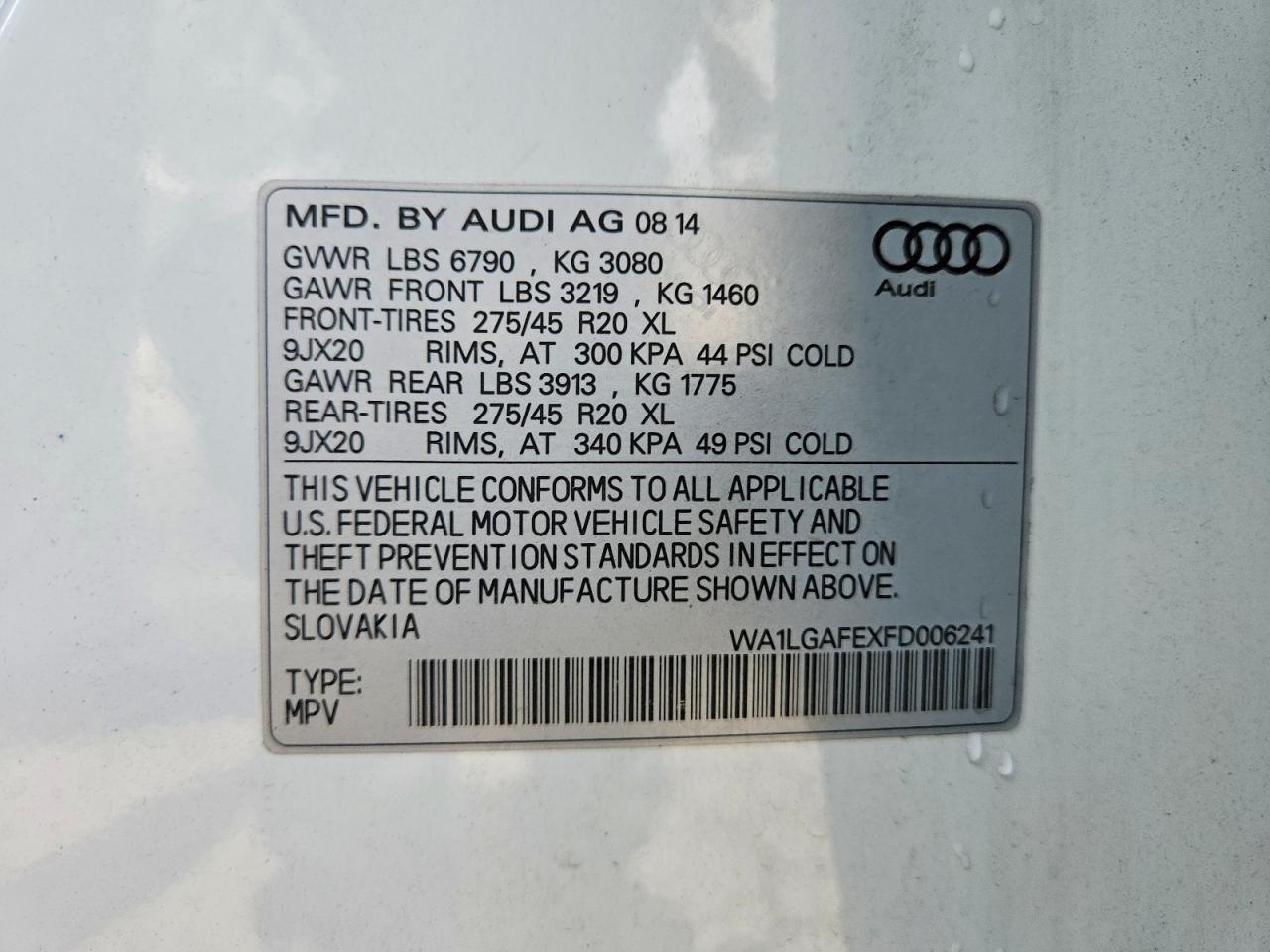 2015 Audi Q7 Premium Plus White vin: WA1LGAFEXFD006241