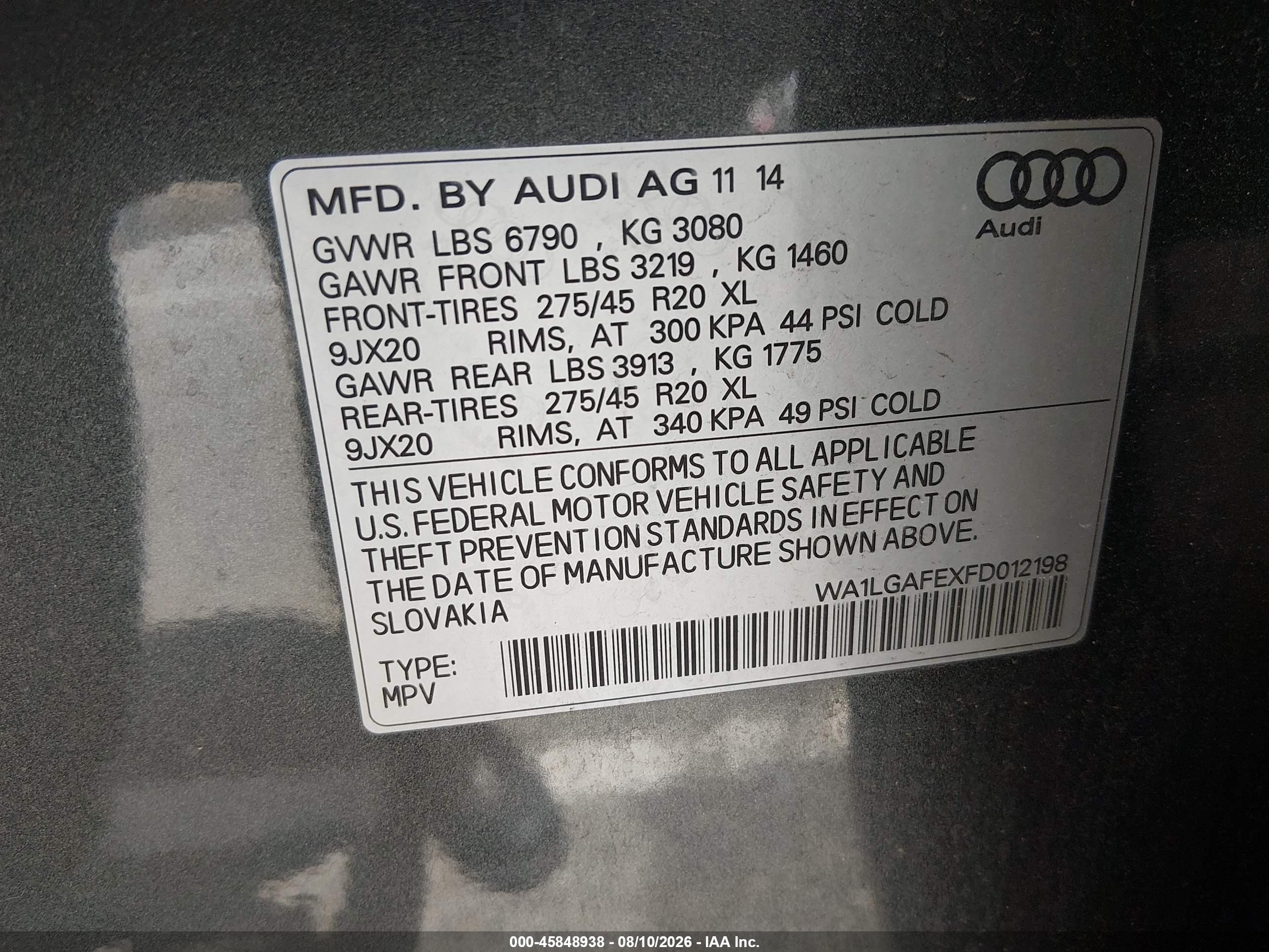 2015 Audi Q7 3.0t Premium Black vin: WA1LGAFEXFD012198