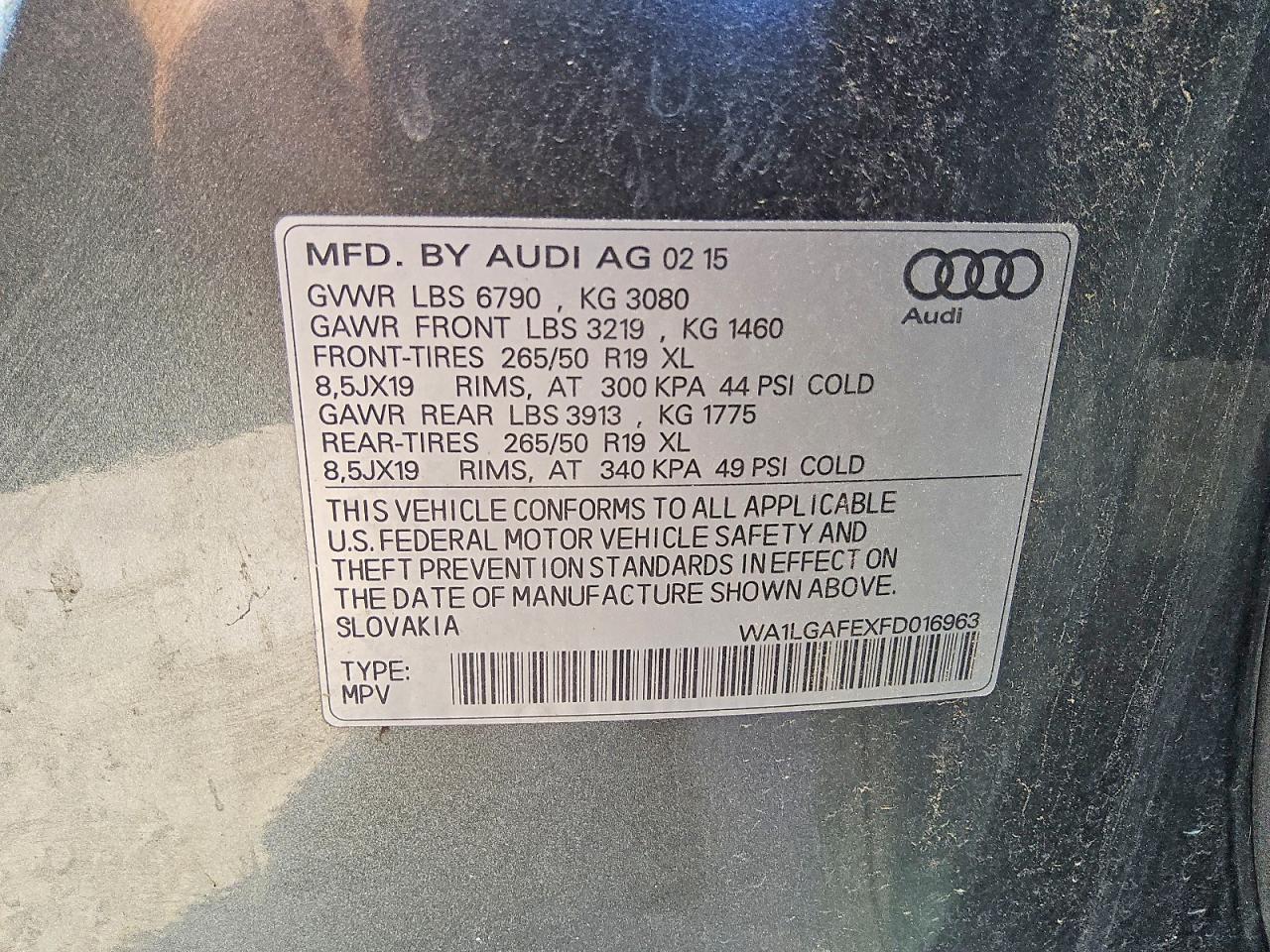 2015 Audi Q7 Premium Plus Gray vin: WA1LGAFEXFD016963