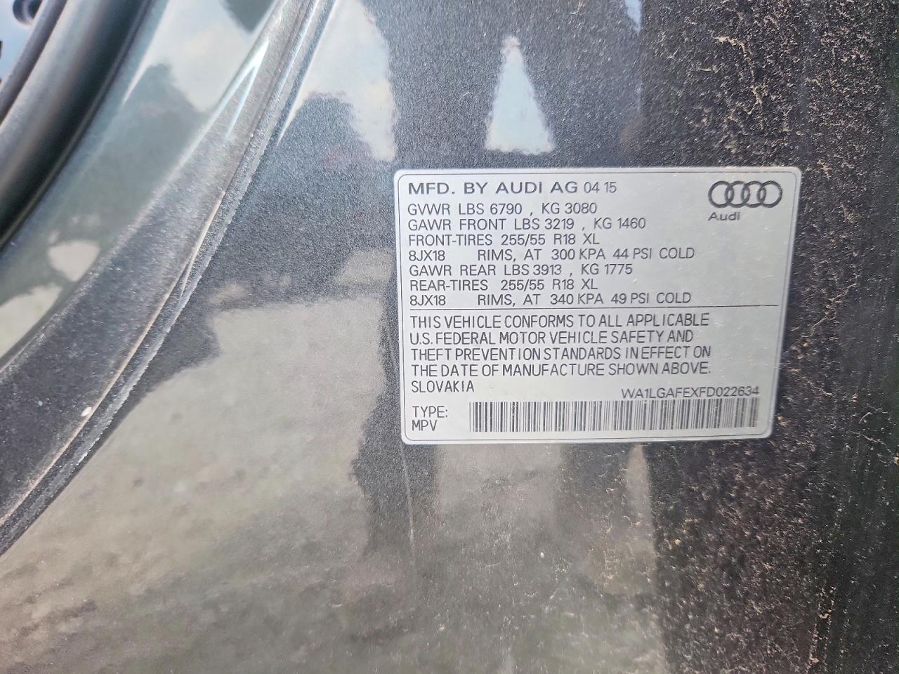 2015 Audi Q7 Premium Plus Gray vin: WA1LGAFEXFD022634