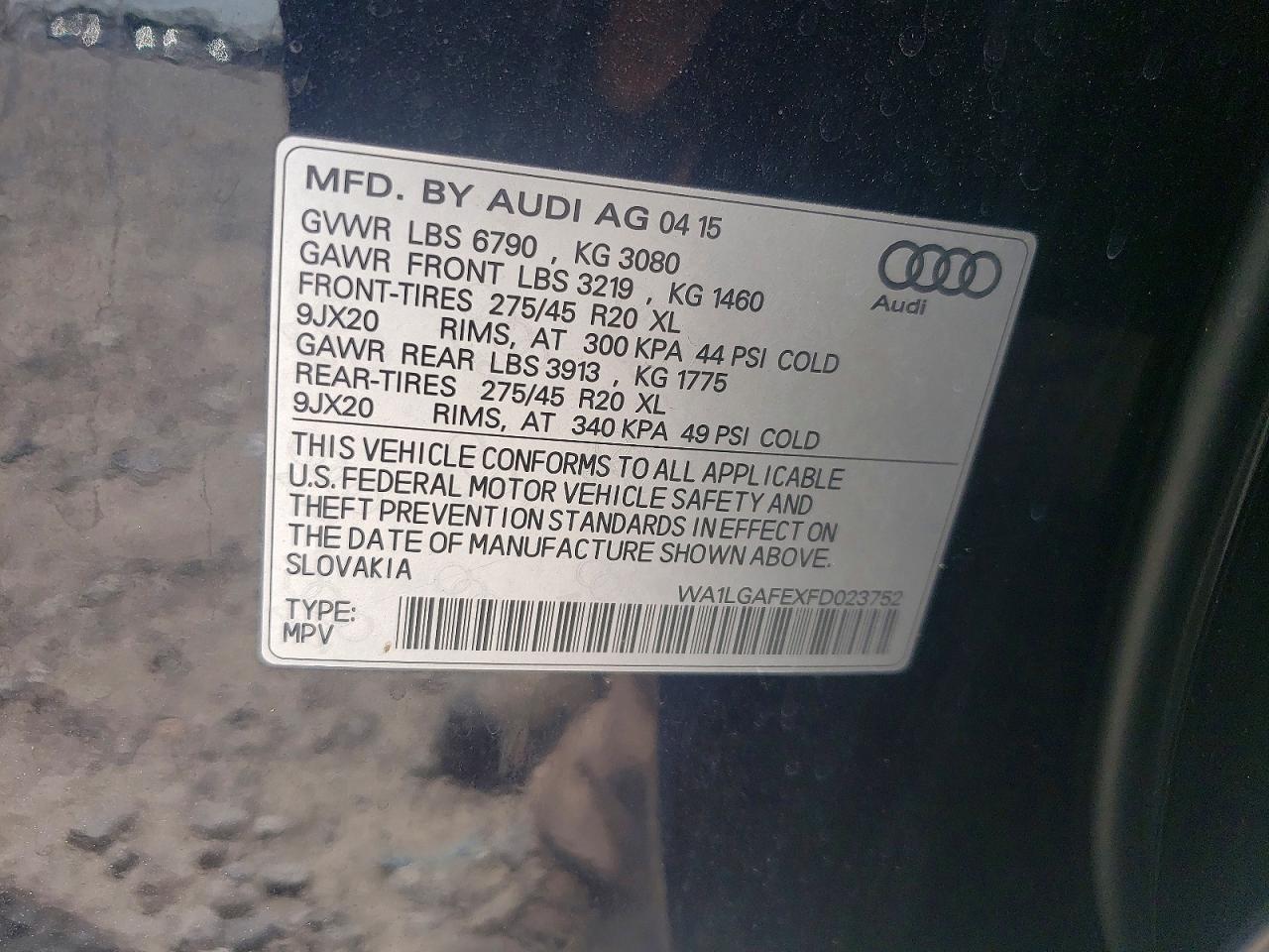 2015 Audi Q7 Premium Plus Черный vin: WA1LGAFEXFD023752