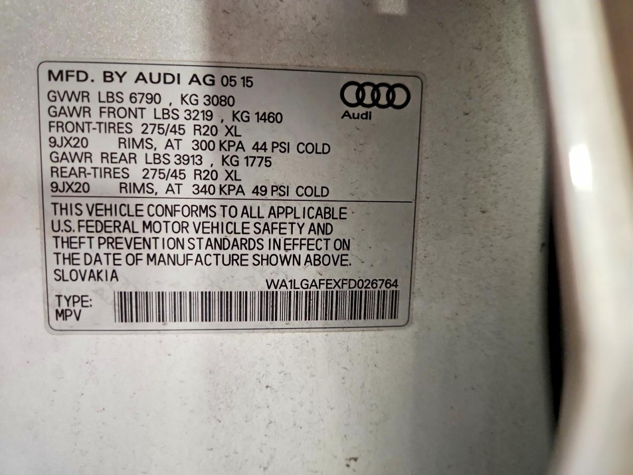 2015 Audi Q7 Premium Plus Silver vin: WA1LGAFEXFD026764