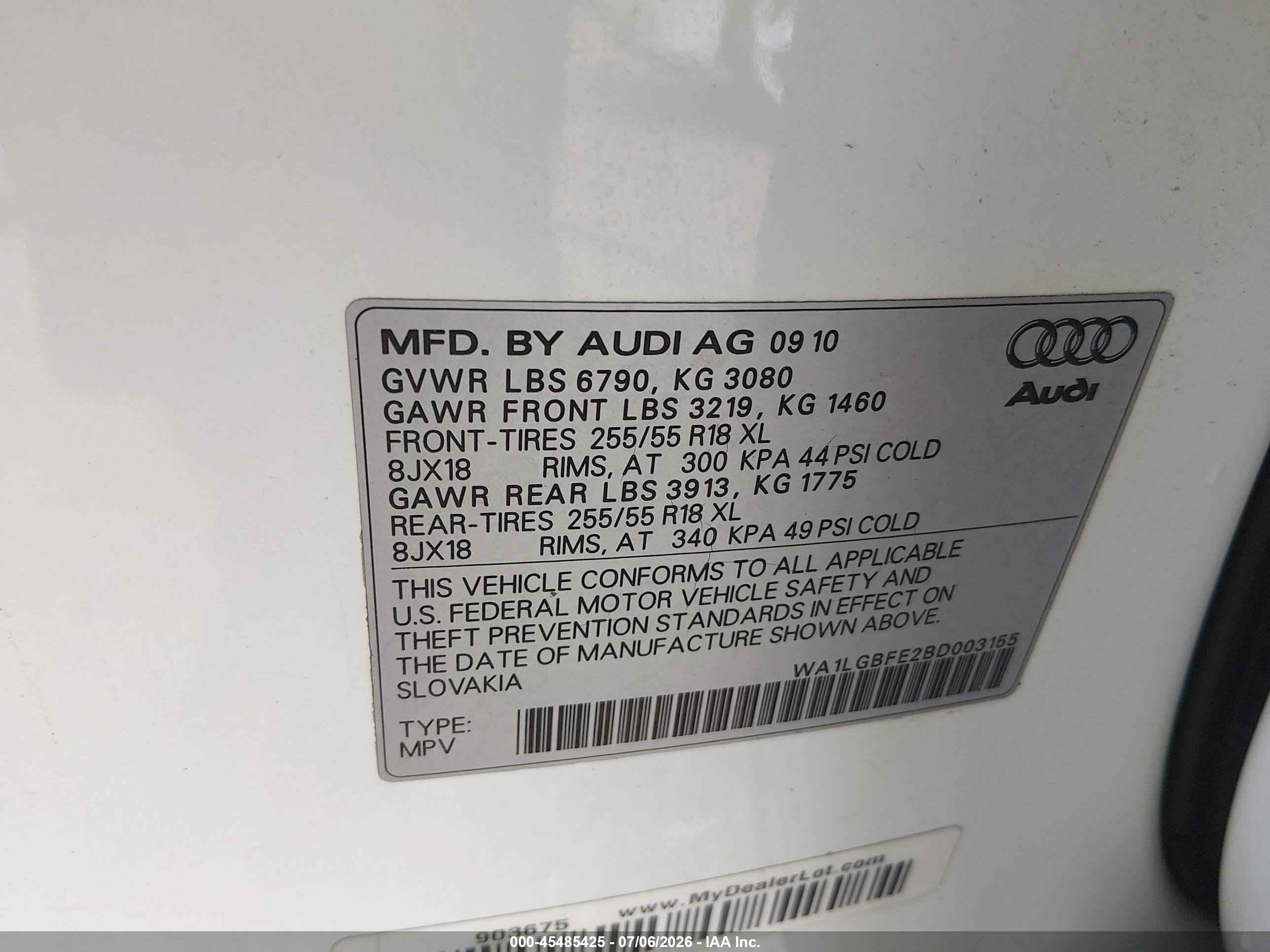 2011 Audi Q7 3.0t Premium White vin: WA1LGBFE2BD003155