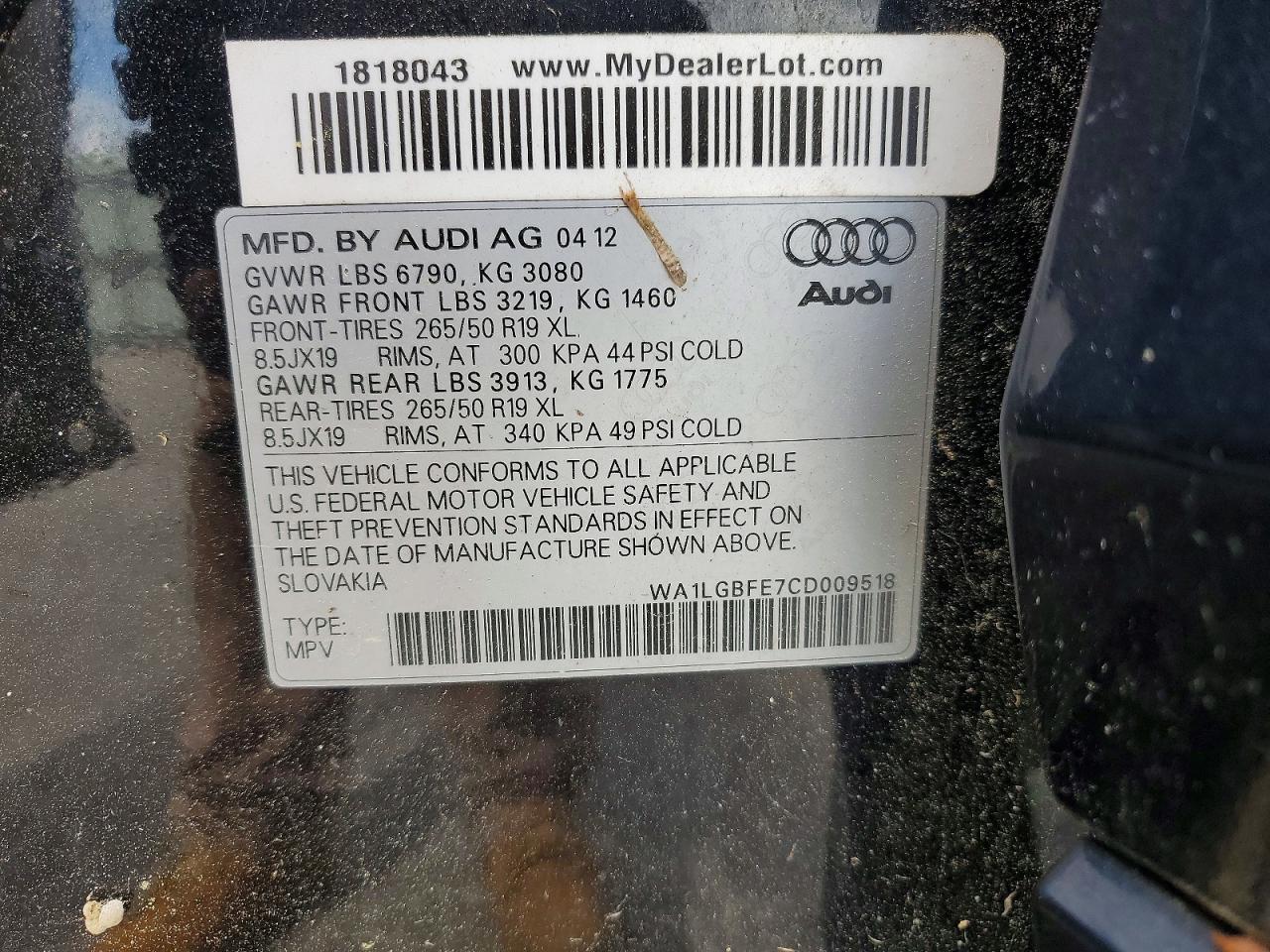 2012 Audi Q7 Premium Plus Black vin: WA1LGBFE7CD009518