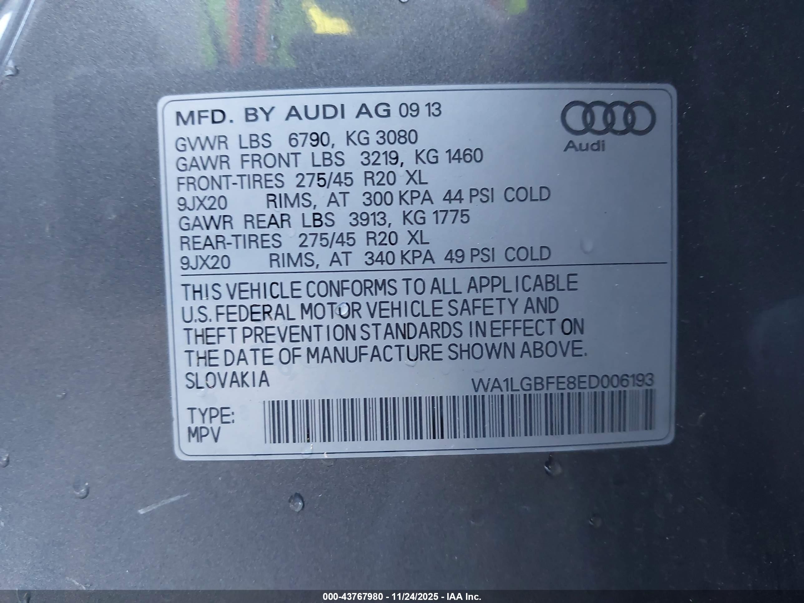 2014 Audi Q7 3.0t Premium Gray vin: WA1LGBFE8ED006193
