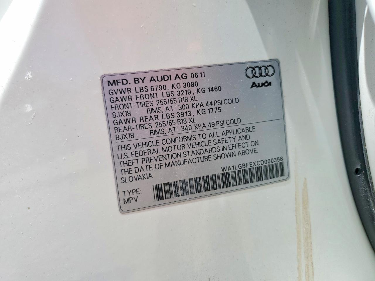 2012 Audi Q7 Premium Plus White vin: WA1LGBFEXCD000358
