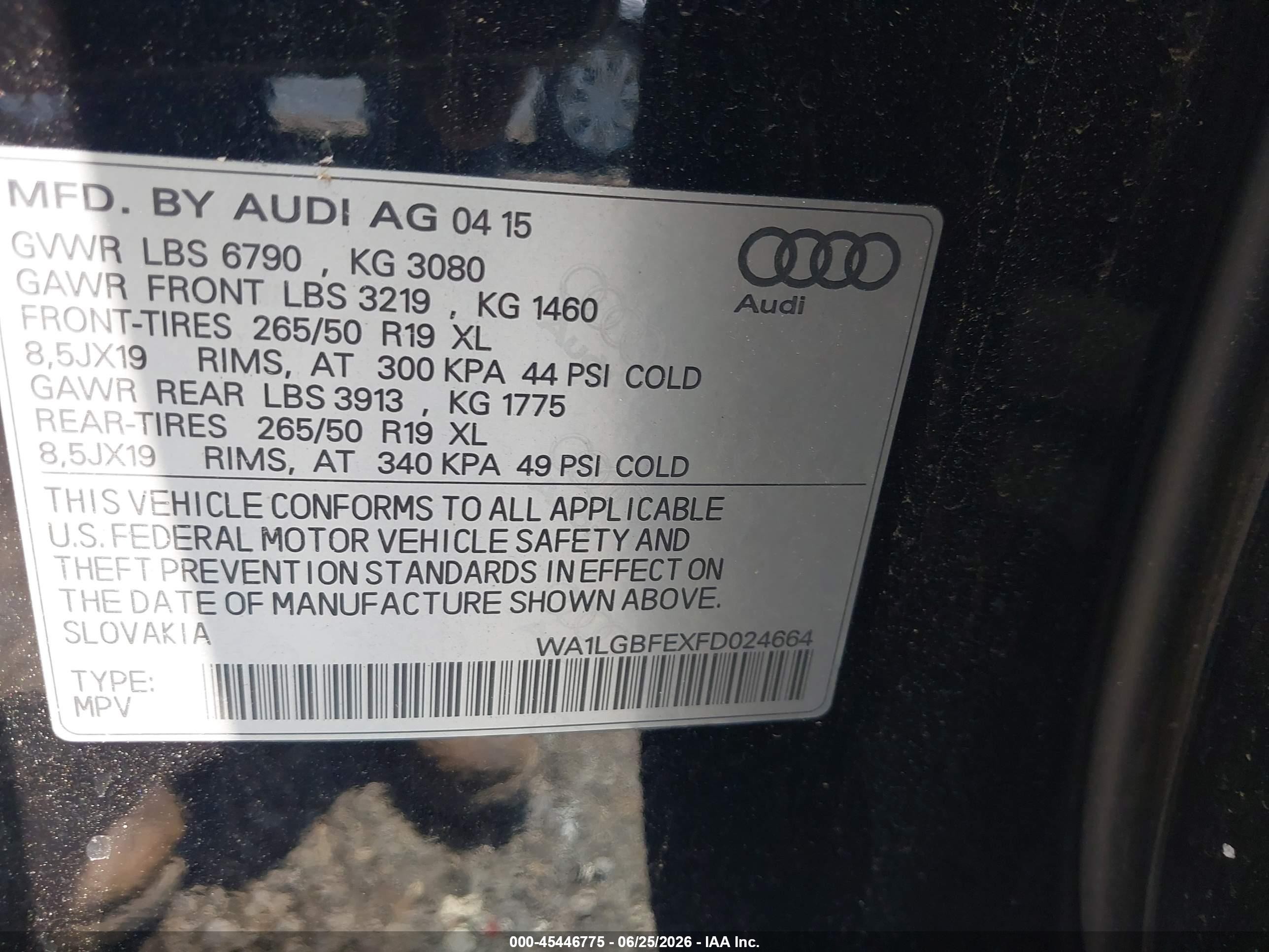 2015 Audi Q7 3.0t Premium Black vin: WA1LGBFEXFD024664